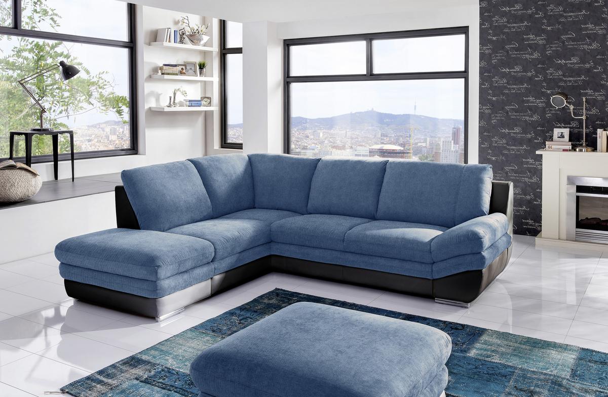 Wohnlandschaft in Blau/Schwarz ´NARDO´ - Blau/Chromfarben, MODERN, Textil/Metall (221/264cm) - MID.YOU