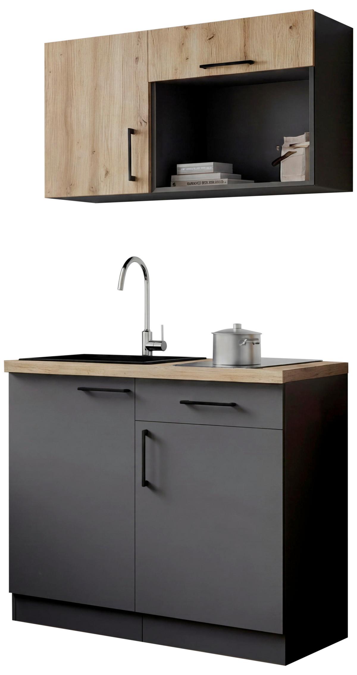 Miniküche Oliver m. Gerät ca. 100cm Grau - Eiche Artisan/Grau, Trend, Holzwerkstoff/Metall (100cm) - Respekta