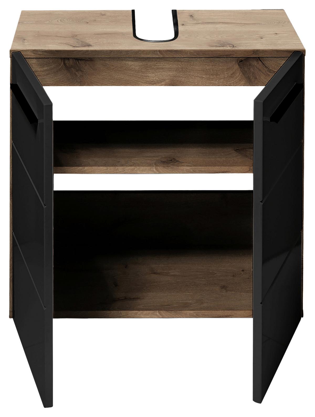 SZAFKA POD UMYWALKĘ VISTA - kolor dębowy/czarny, Basics, materiał drewnopochodny/tworzywo sztuczne (60/62/31cm) - MID.YOU