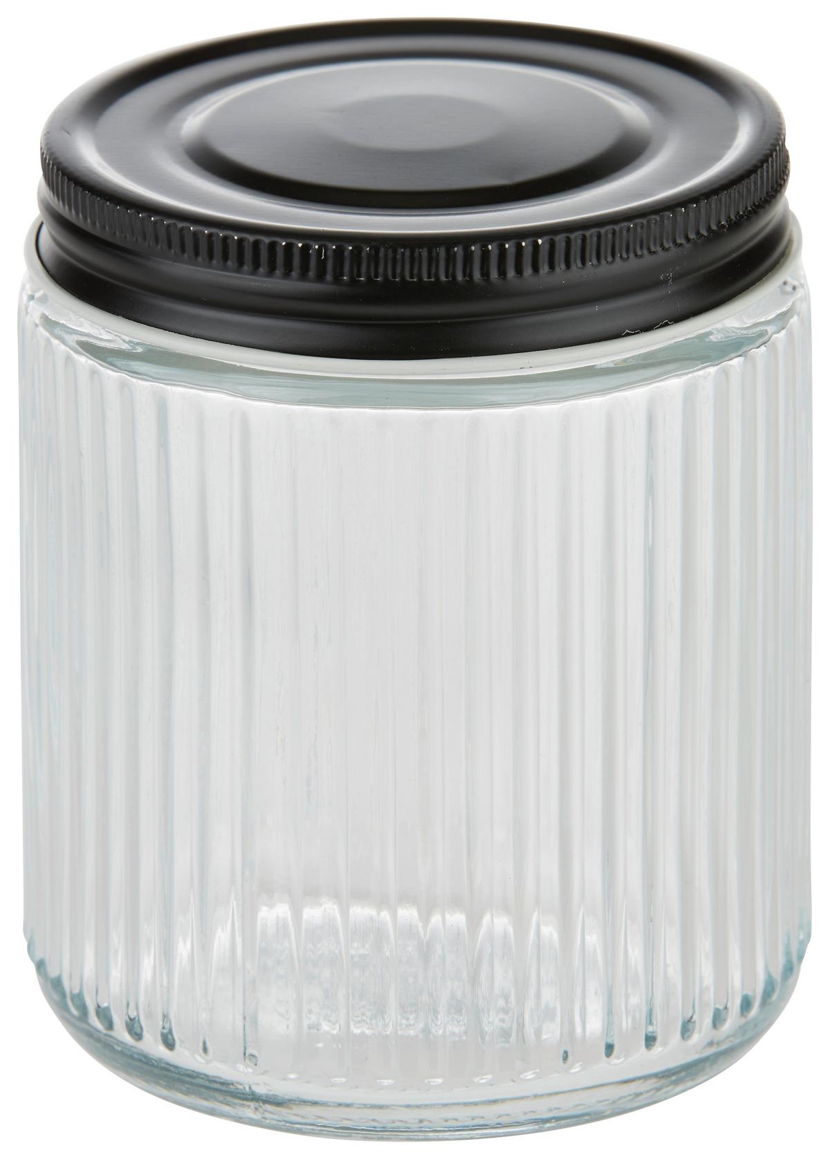 Vorratsdose Jona 0,45L in Transparent - Transparent/Schwarz, Modern, Glas/Metall (9/11,2cm) - Premium Living