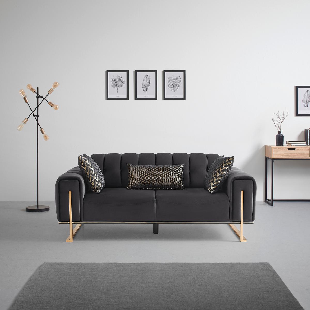 2-Sitzer-Sofa Aile in Schwarz/Goldfarben - Goldfarben/Schwarz, LIFESTYLE, Textil (190/80/90cm) - Based