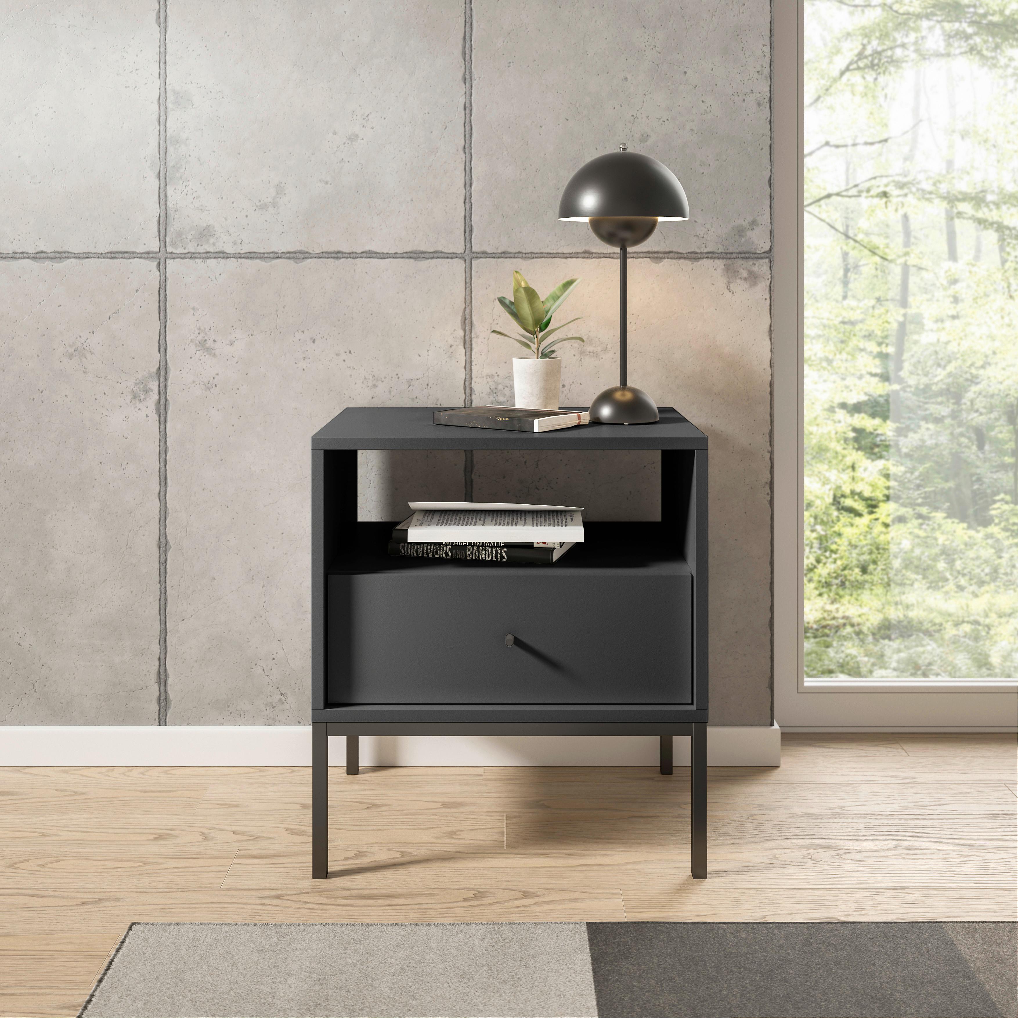 SZAFKA NOCNA INES - czarny/kolor grafitowy, Modern, materiał drewnopochodny/metal (54/56/39cm) - MID.YOU