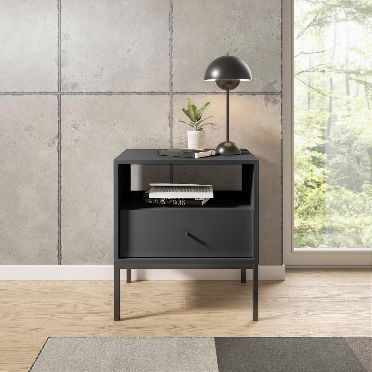 SZAFKA NOCNA INES - czarny/kolor grafitowy, Modern, materiał drewnopochodny/metal (54/56/39cm) - MID.YOU