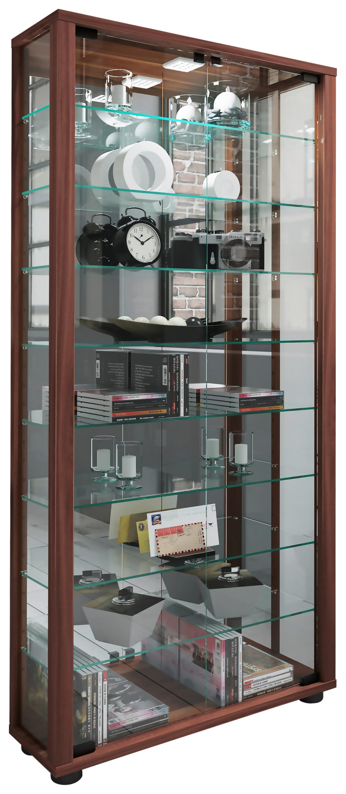 Vitrine Lumo ca. 59x115x18 cm Nussbaum - Nussbaumfarben, MODERN, Glas/Holzwerkstoff (59/114,8/18cm) - MID.YOU