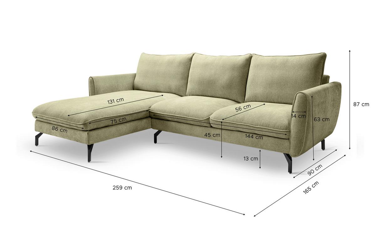 Ecksofa Toronto Grün - Schwarz/Grün, Basics, Holz/Textil (165/259cm) - MID.YOU