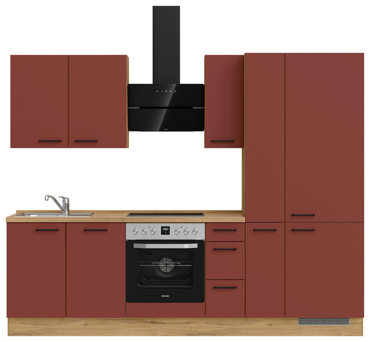 Küchenblock Easytouch High m. Geräten Dunkelrot - Eichefarben/Schwarz, MODERN, Holzwerkstoff/Metall (270cm) - Nobilia
