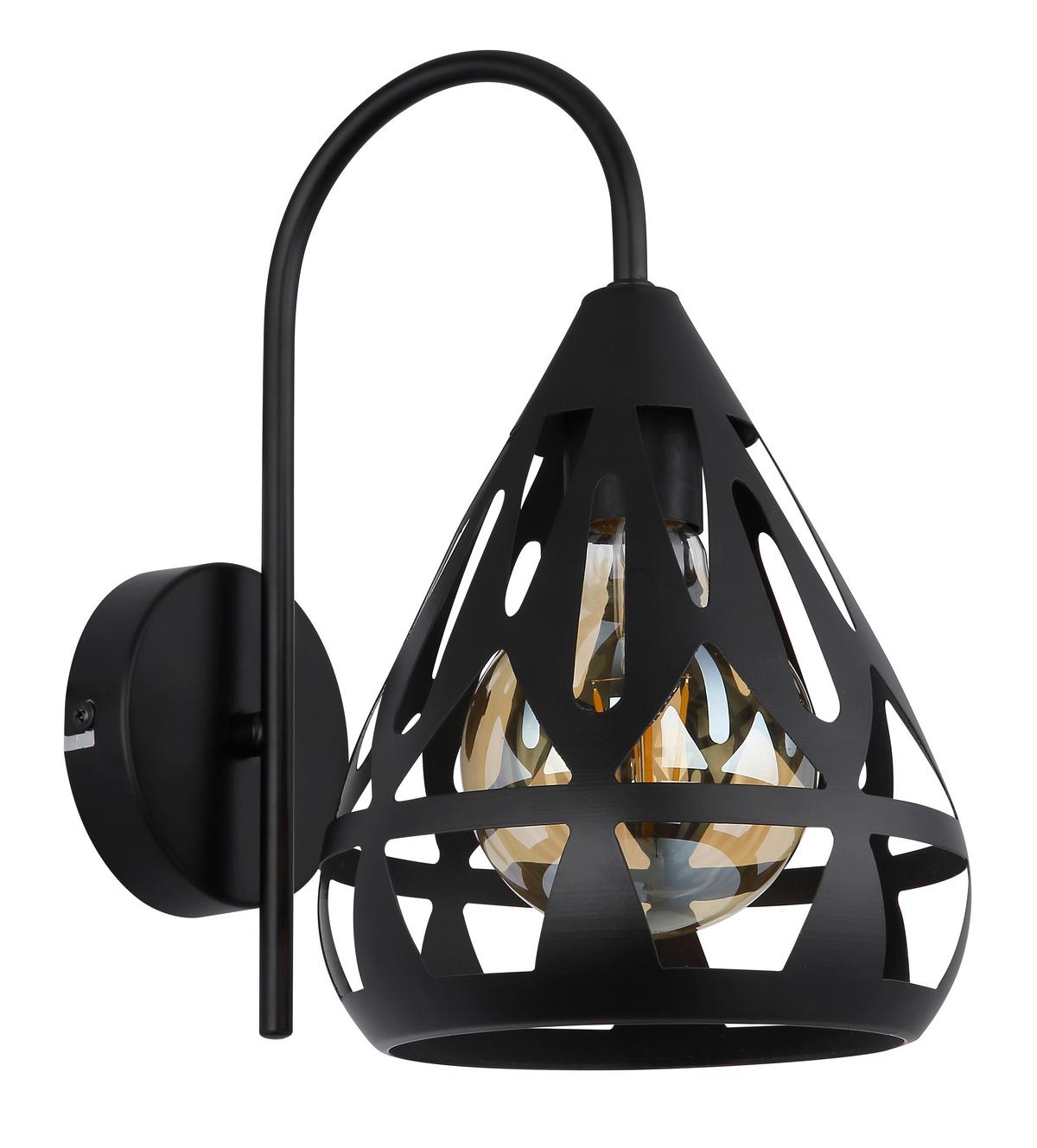 Wandleuchte Hassan Schwarz max. 40 Watt - Schwarz, KONVENTIONELL, Kunststoff/Metall (17/25/29cm) - Globo