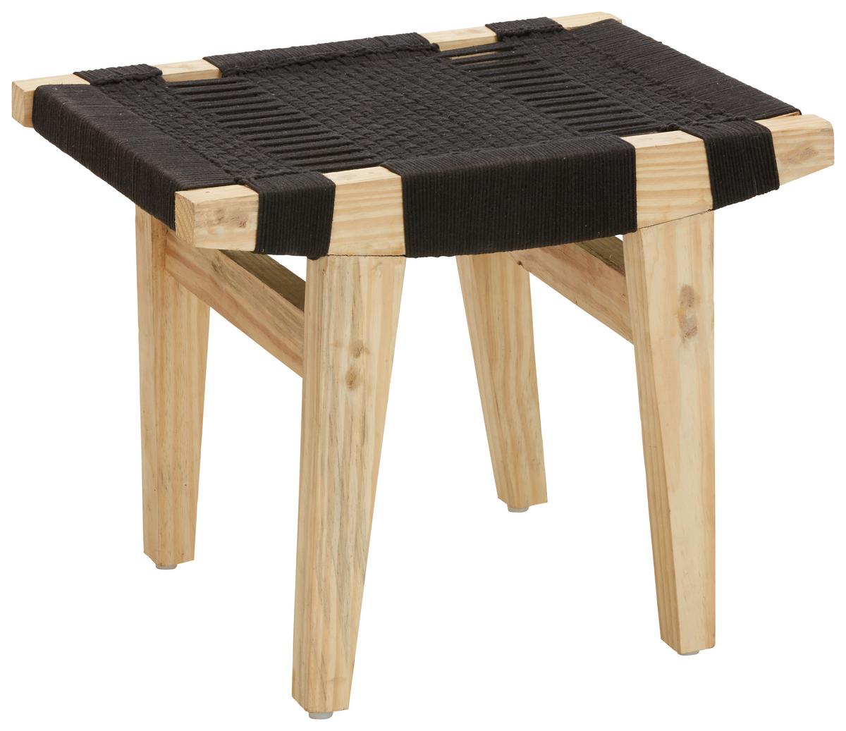 Hocker in Schwarz - Schwarz/Kieferfarben, Modern, Holz/Textil (45/45/55cm) - Premium Living