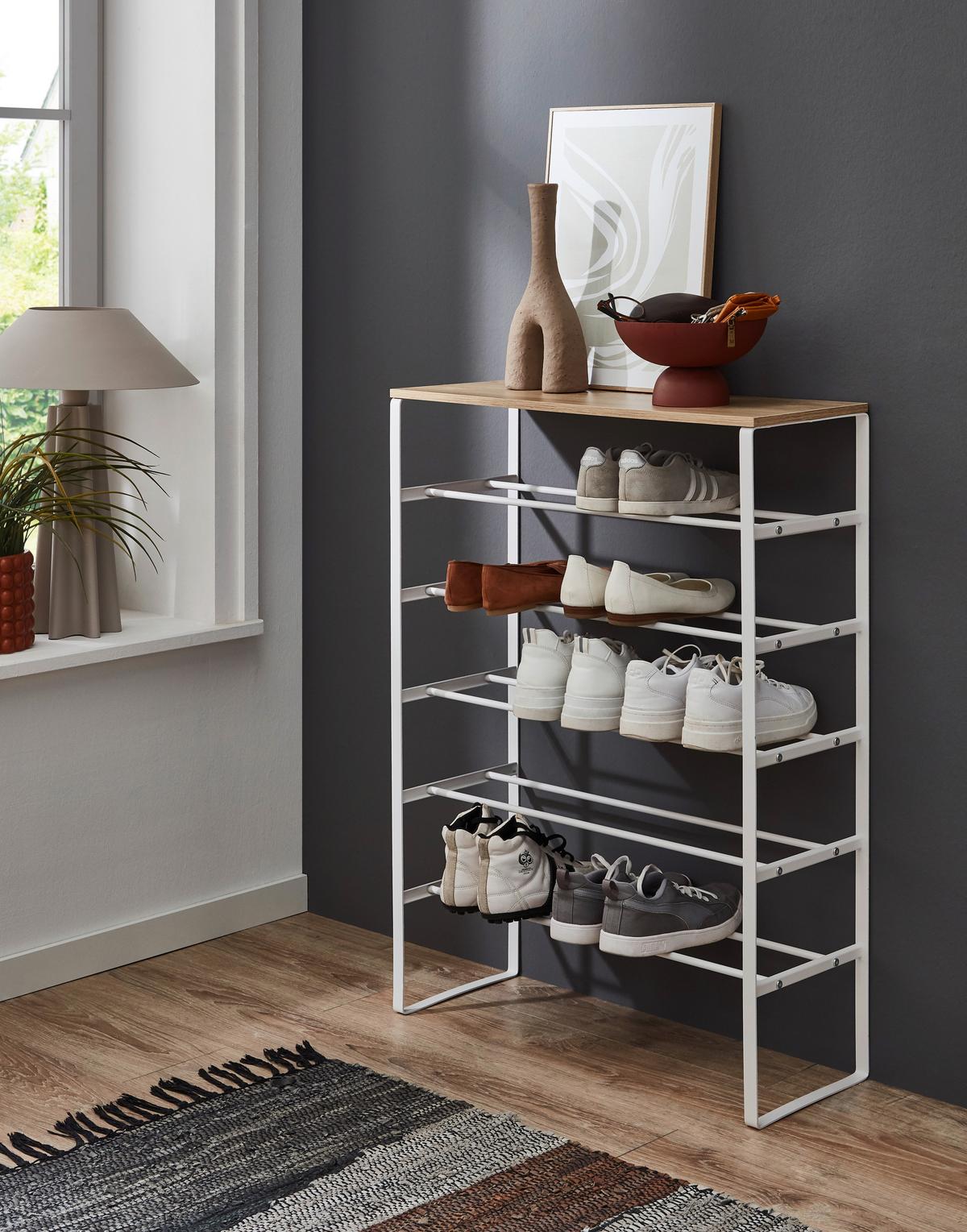 SCHUHREGAL KLEINMÖBEL - Weiss, Design, Holzwerkstoff/Metall (66/90/25cm) - MID.YOU