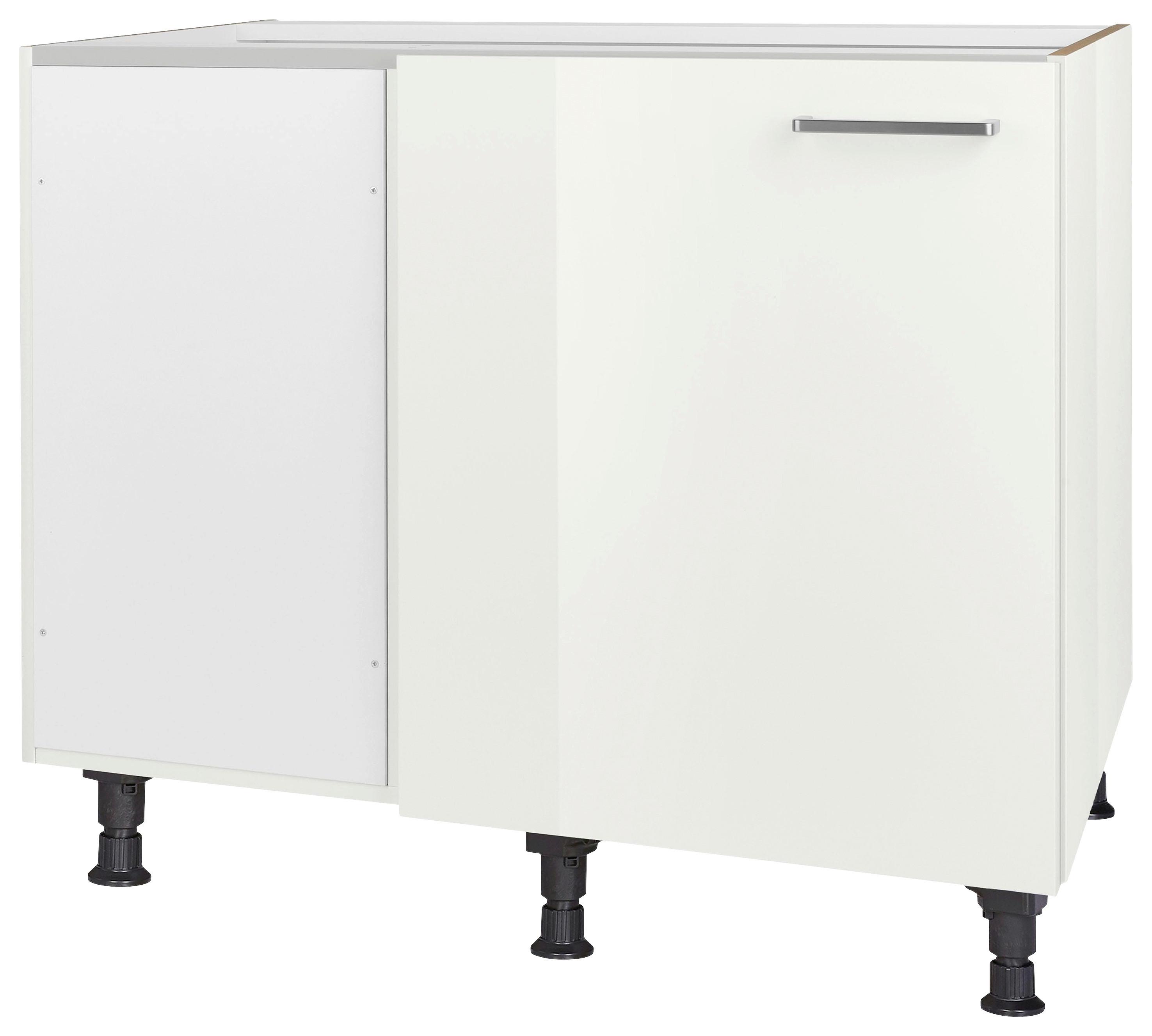 Eckunterschrank Flash Weiß Hochglanz - Edelstahlfarben/Weiß Hochglanz, MODERN, Holzwerkstoff/Metall (125/87/65cm) - Nobilia