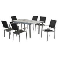 Vrtni Set Milano, 7-delni, Raztegljiva Miza - srebrne barve/črna, Moderno, kovina/tekstil - Gardenson