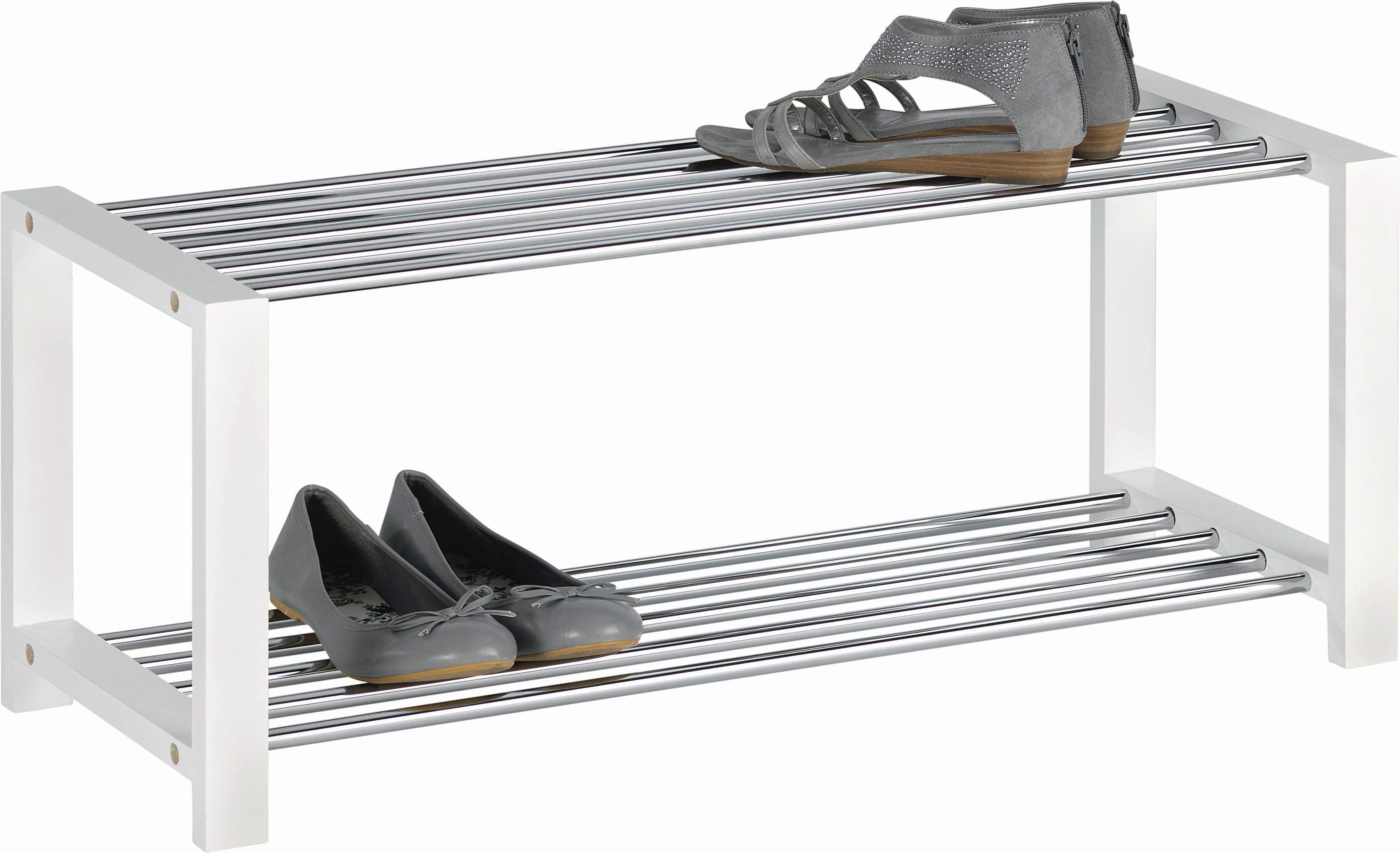 REGAŁ NA BUTY MARIELLA - biały/kolor chromowy, Design, materiał drewnopochodny/metal (80/32/30cm) - Carryhome