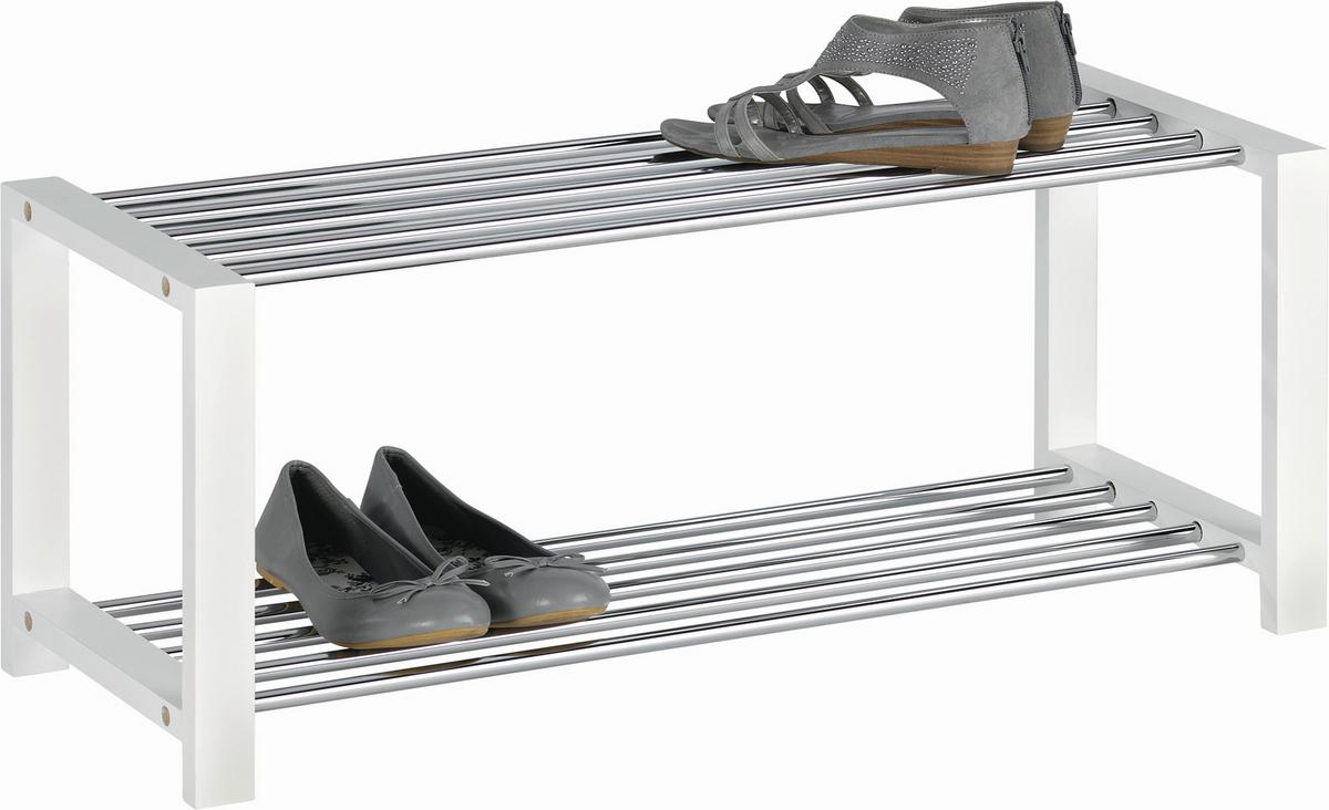 REGAŁ NA BUTY MARIELLA - biały/kolor chromowy, Design, materiał drewnopochodny/metal (80/32/30cm) - Carryhome