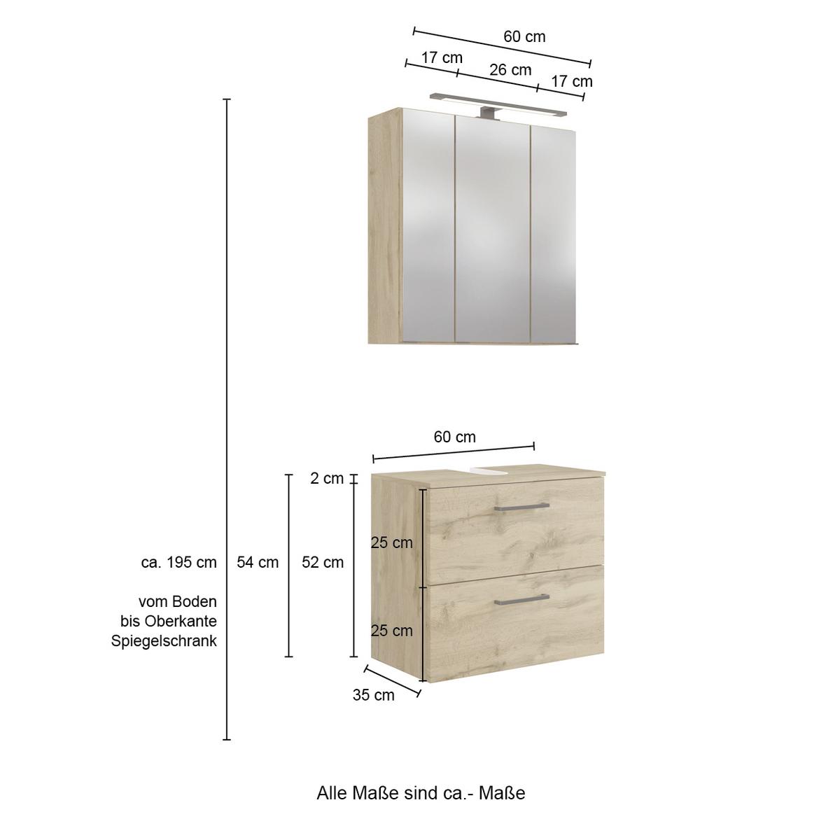 Badmöbel-Set Manchester B: 120 cm Eiche Wotan Dekor - Eichefarben, MODERN, Holzwerkstoff (120cm) - Held