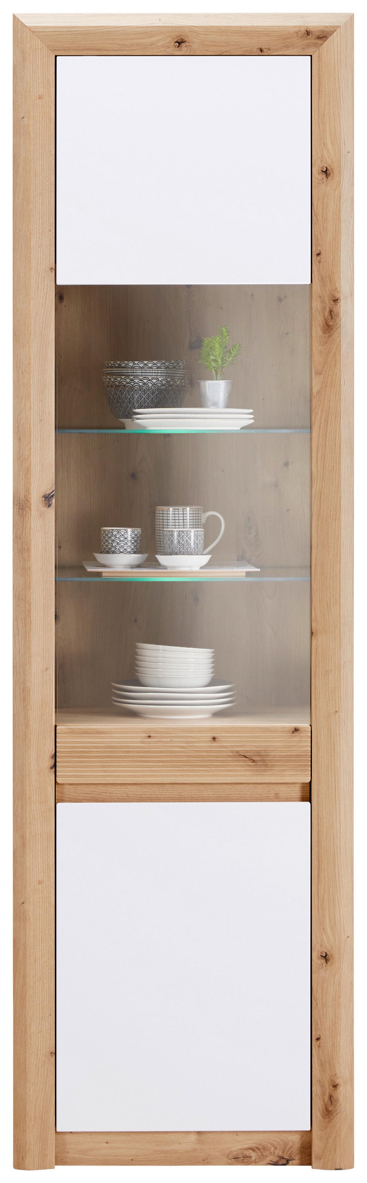Vitrină KASHMIR NEW - alb/culoare lemn stejar, Modern, material pe bază de lemn (57/192/41cm) - Modern Living