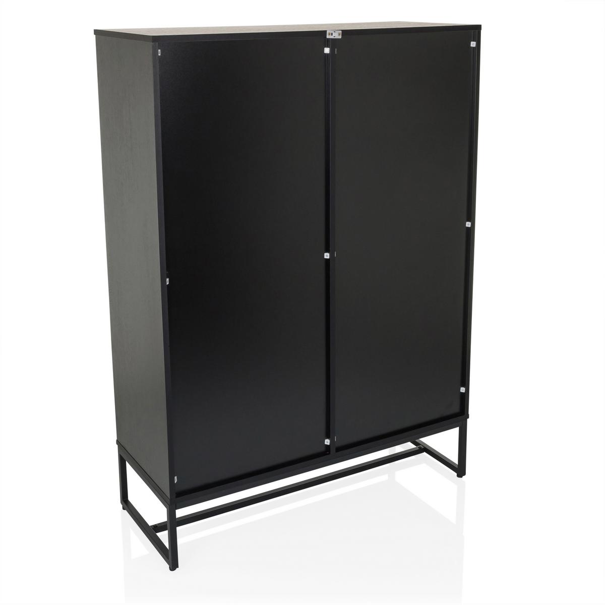 Visoka Komoda Amio, Črna, Barva Hrasta - črna/barve hrasta, Moderno, kovina/leseni material (100/140/40cm) - MID.YOU