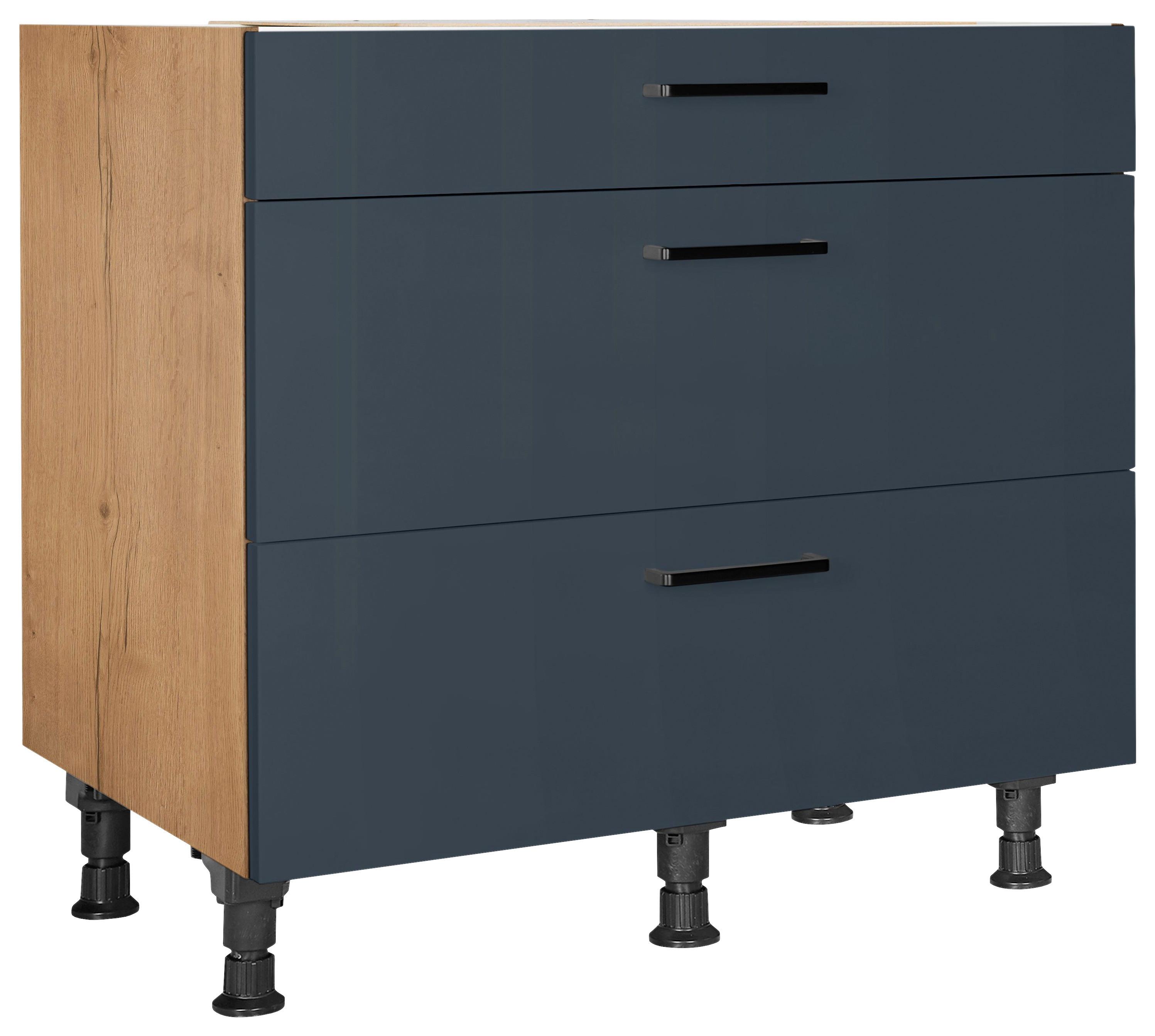 Schubkastenunterschrank Easytouch Blau - Blau/Eichefarben, MODERN, Holzwerkstoff/Metall (90/87/56cm) - Nobilia