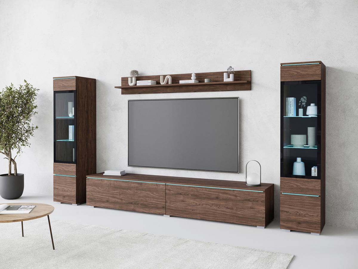 Regal Za Dnevni Boravak Vera Ii - siva/boje oraha, Lifestyle, staklo/drvni materijal (240/130/33cm) - P & B