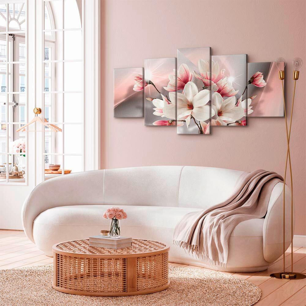 Slika Na Platnu Magnolia In Bloom - pink/svetlo siva, Basics, tekstil/leseni material (100/50/1.2cm) - artgeist