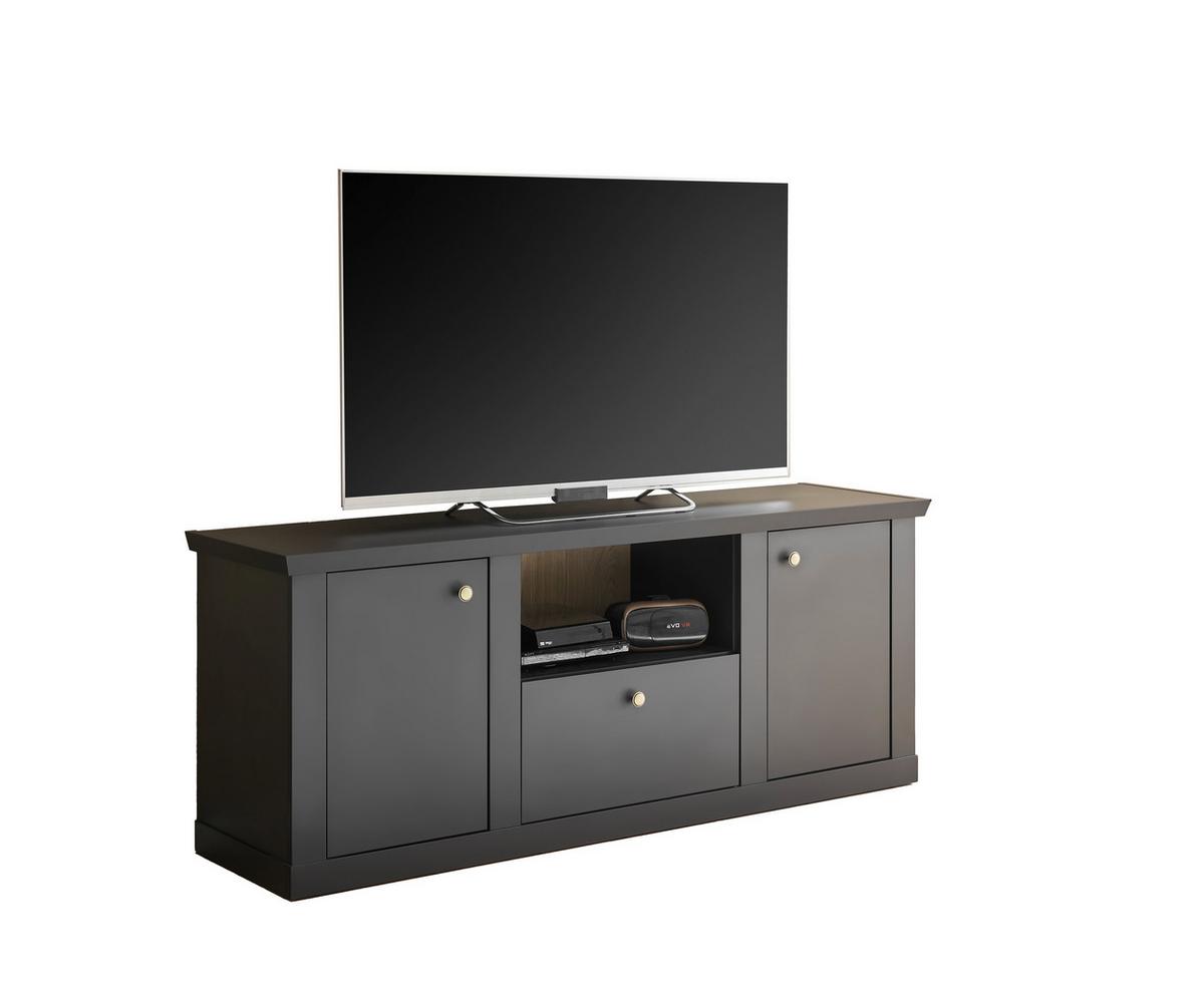 Lowboard Lincoln Schwarz/Eichefarben - Eichefarben/Messingfarben, Design, Holzwerkstoff/Metall (158/62/42cm) - MID.YOU