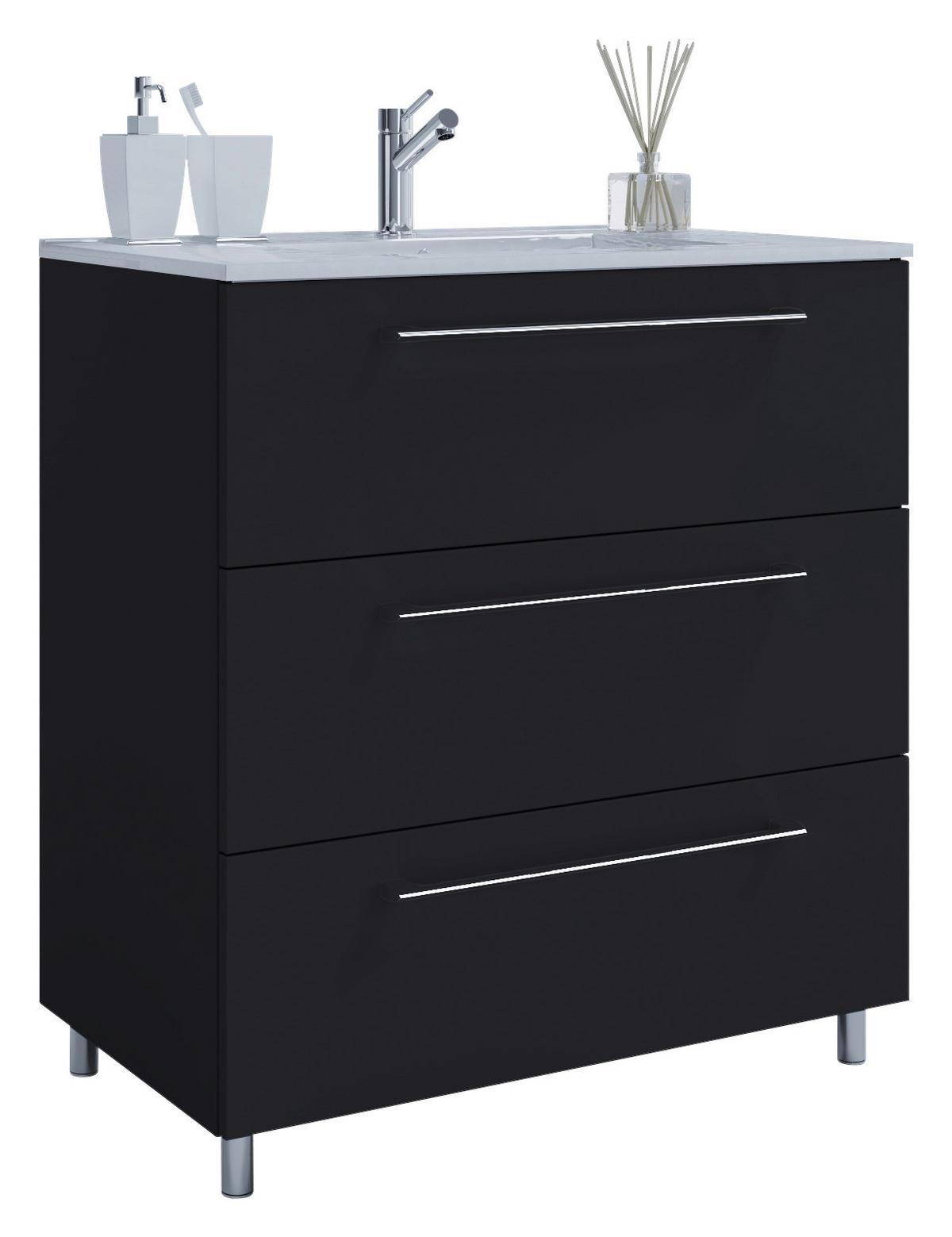 Kombiniran Umivalnik Schubo, Črna - črna/bela, Moderno, kovina/leseni material (60cm) - MID.YOU