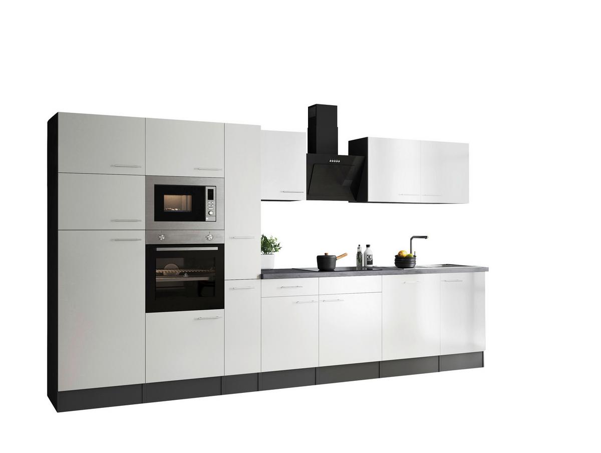 Küchenblock Oliver m. Geräten Grau/Weiß - Silberfarben/Weiß, Design, Holzwerkstoff/Metall (370cm) - Respekta