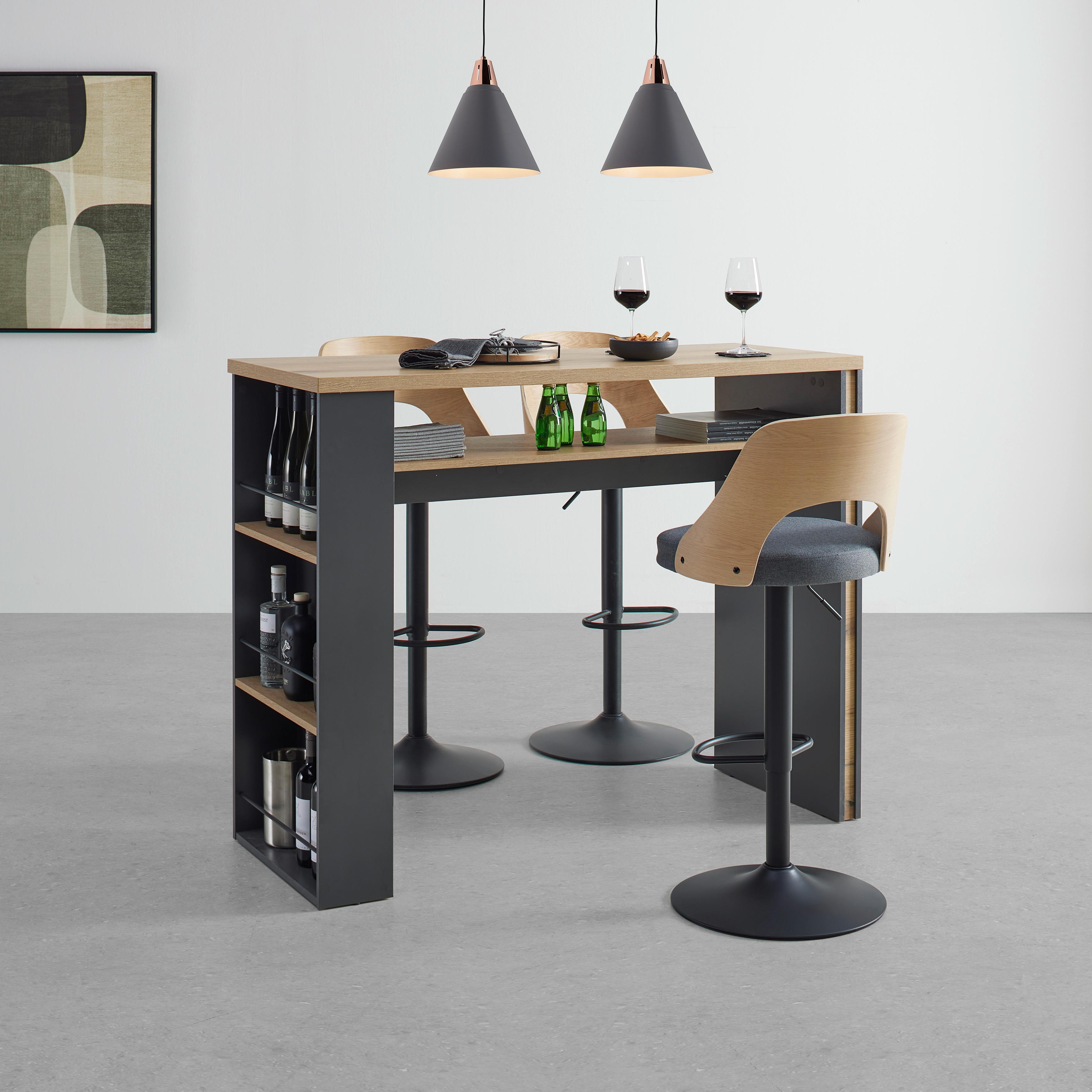 Barhocker in Dunkelgrau/Natur - Eichefarben/Dunkelgrau, Design, Holz/Textil (47/113/51cm) - Mömax