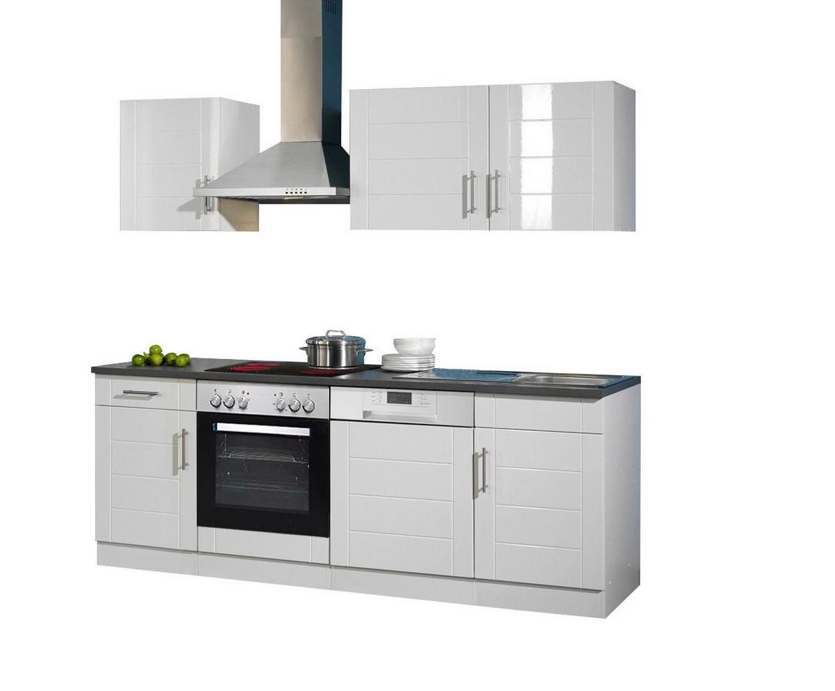 Küchenblock Nevada m. Geräten Weiß Hochglanz - Chromfarben/Weiß Hochglanz, MODERN, Holzwerkstoff/Metall (220cm) - Held