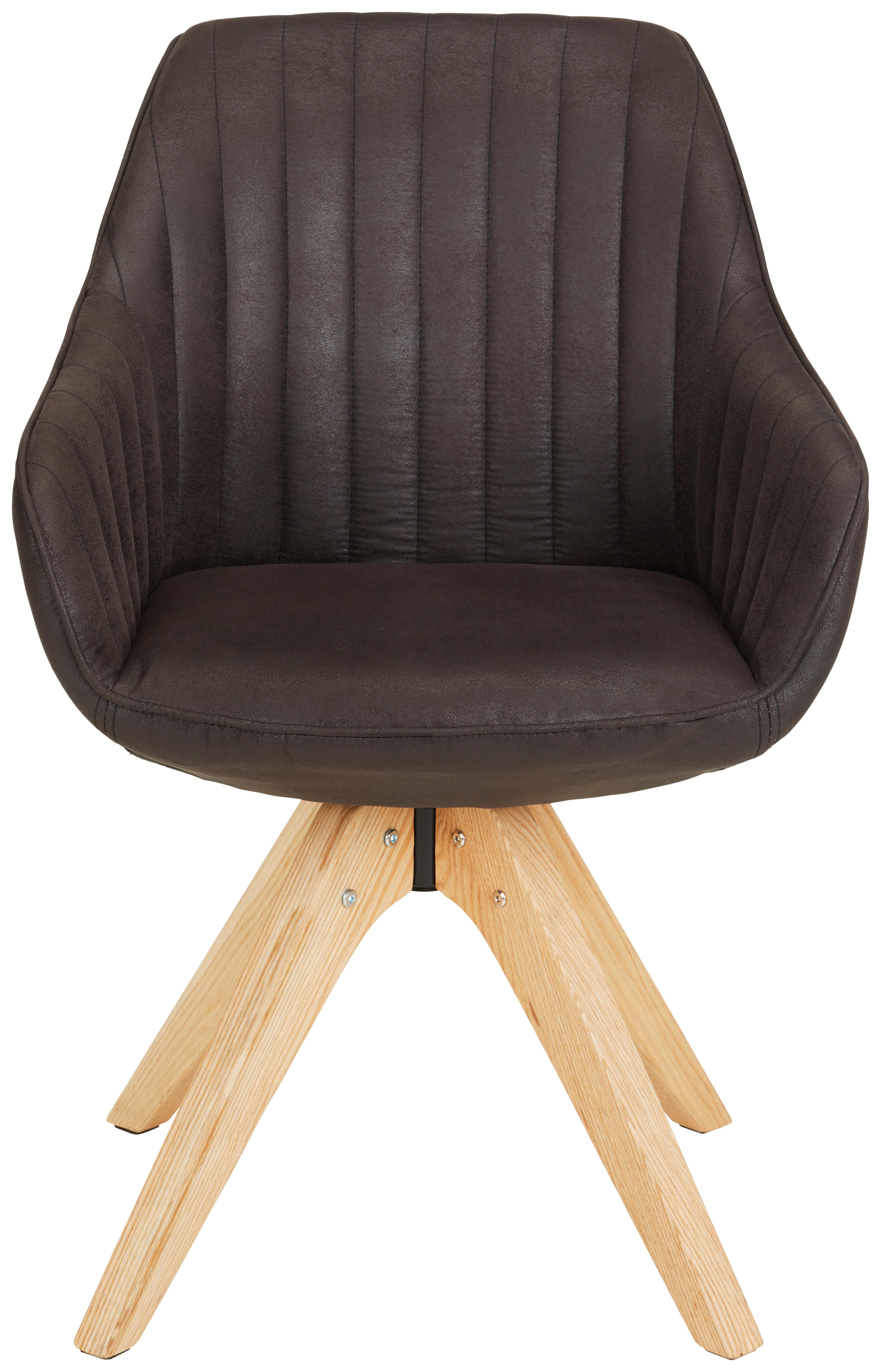 KRZESŁO Z PODŁOKIETNIKAMI CHILL - ciemnoszary/dębowy, drewno/tkanina (60/83/65cm) - Premium Living