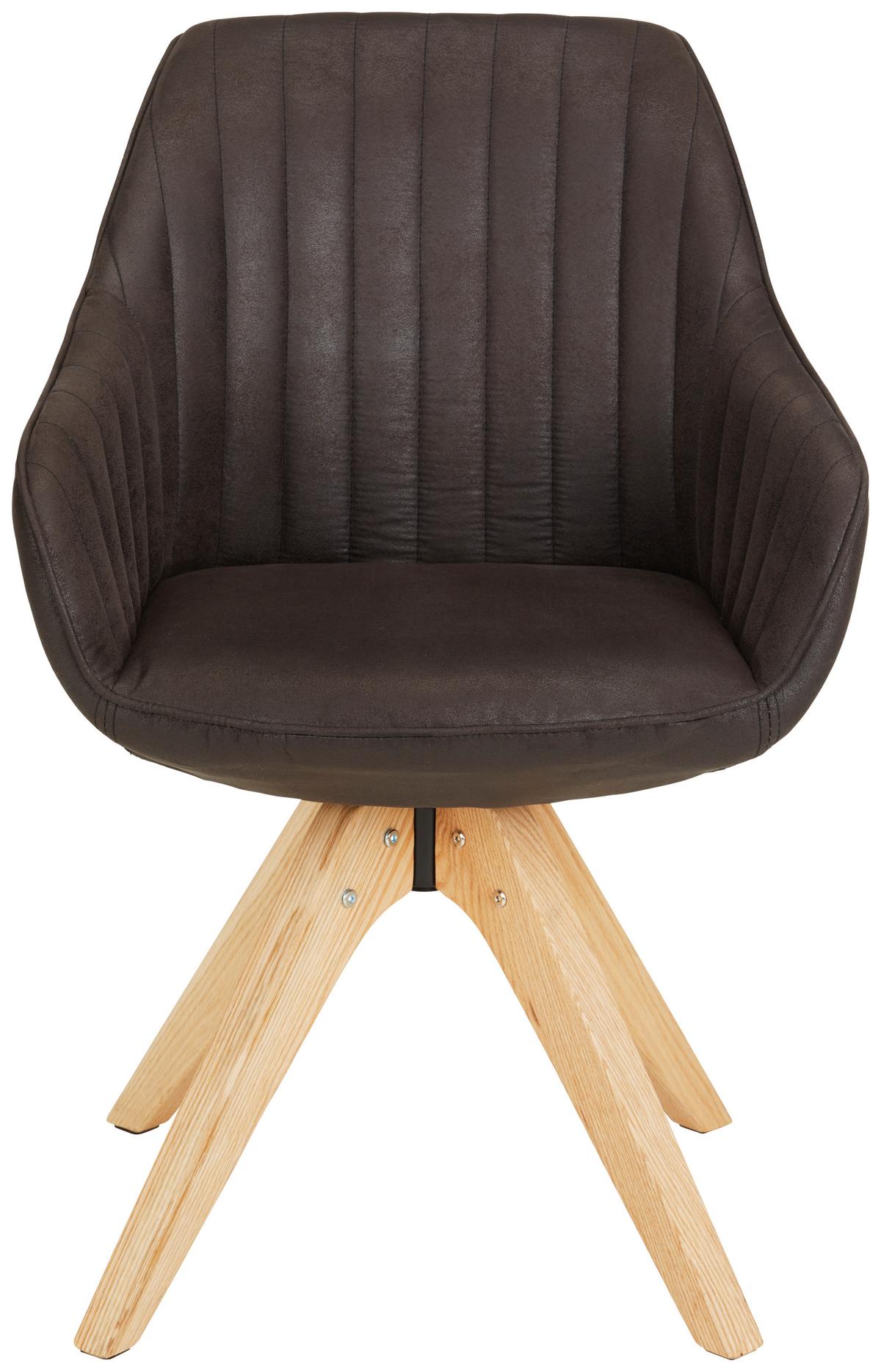 Armlehnstuhl in Dunkelgrau/Eiche - Dunkelgrau/Eichefarben, Holz/Textil (60/83/65cm) - Premium Living