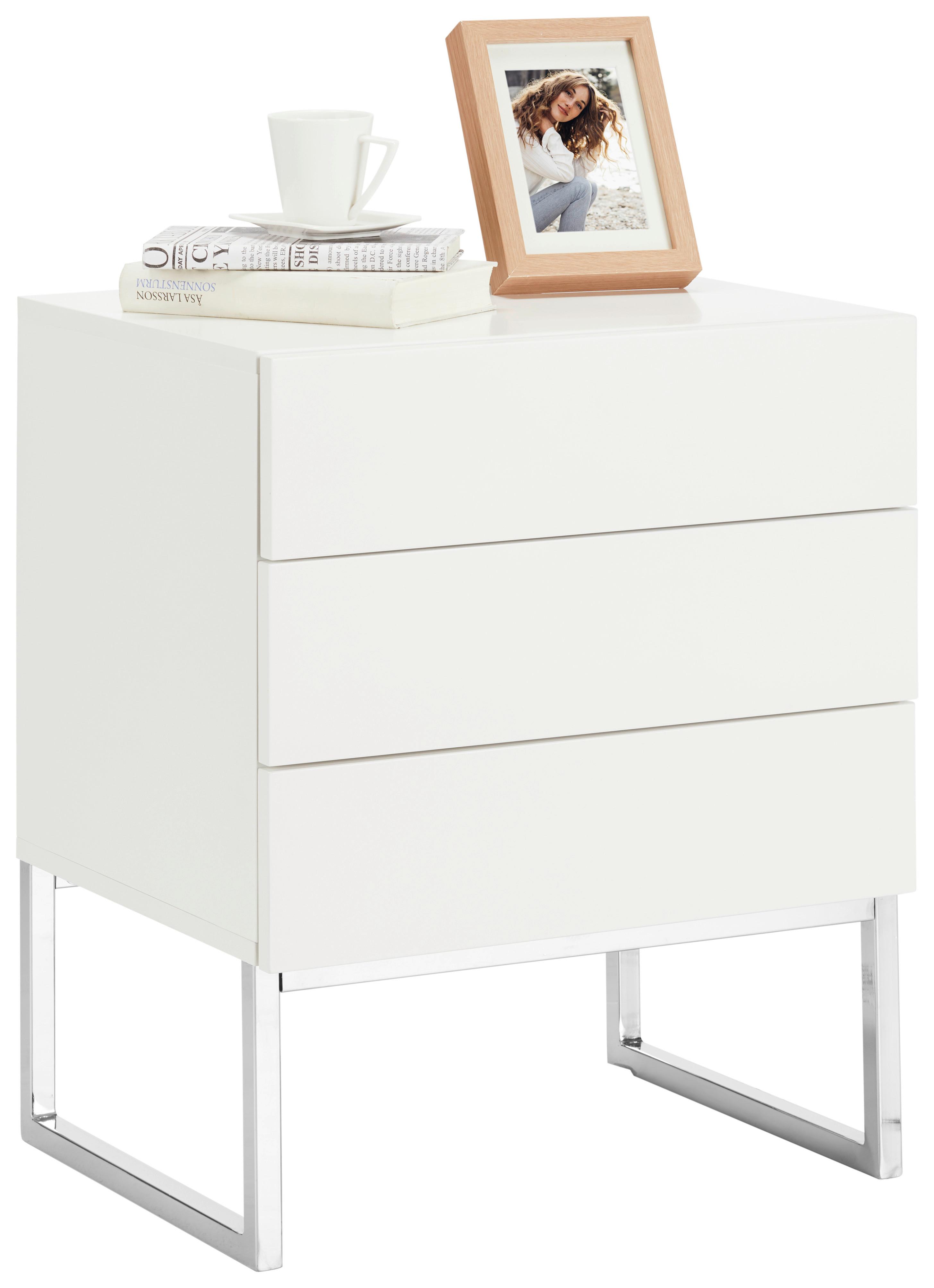 SZAFKA NOCNA NOLA 4 - kolor srebrny/biały, Modern, materiał drewnopochodny/metal (50/60/40cm) - Premium Living