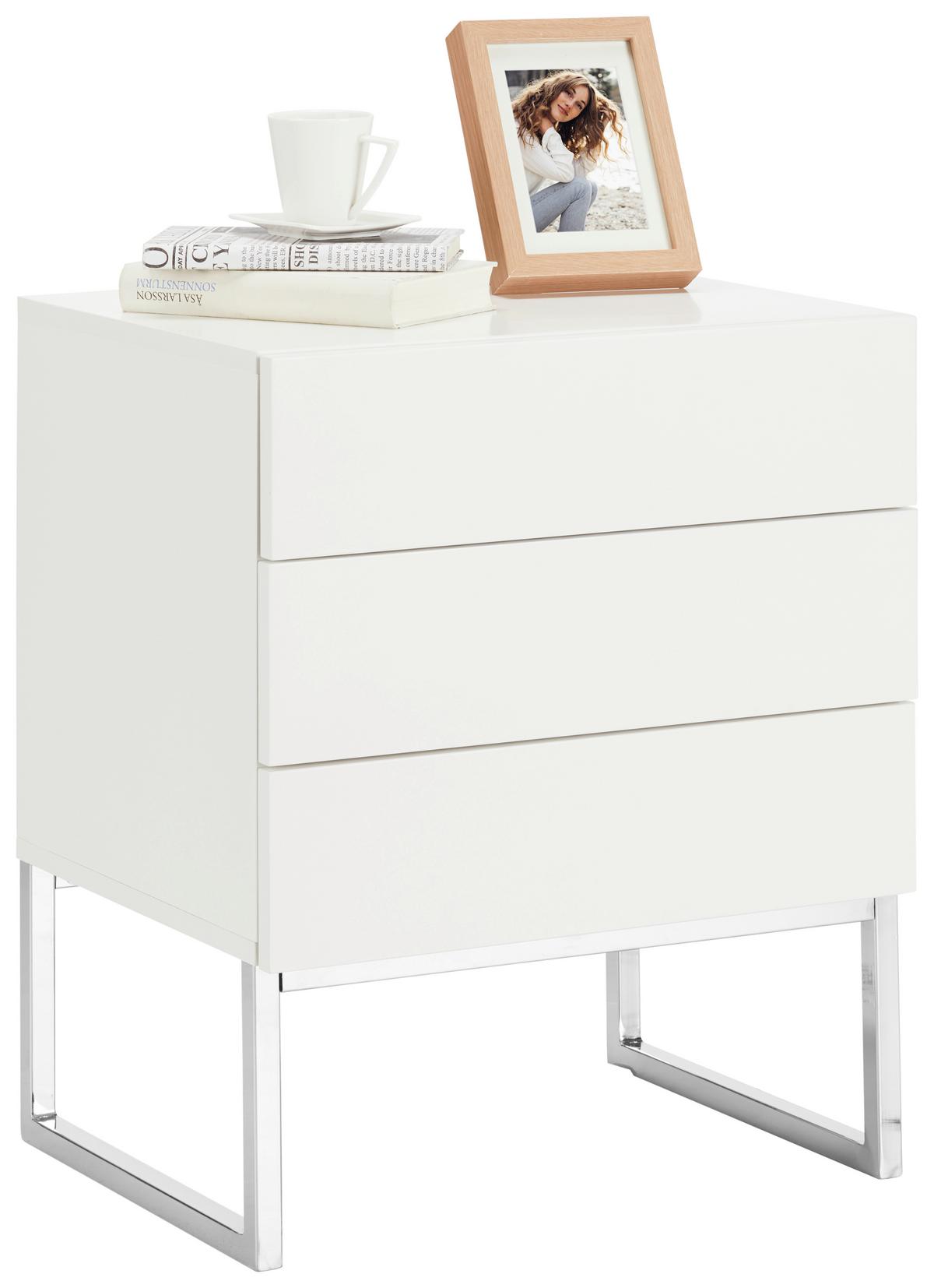 SZAFKA NOCNA NOLA 4 - kolor srebrny/biały, Modern, materiał drewnopochodny/metal (50/60/40cm) - Premium Living