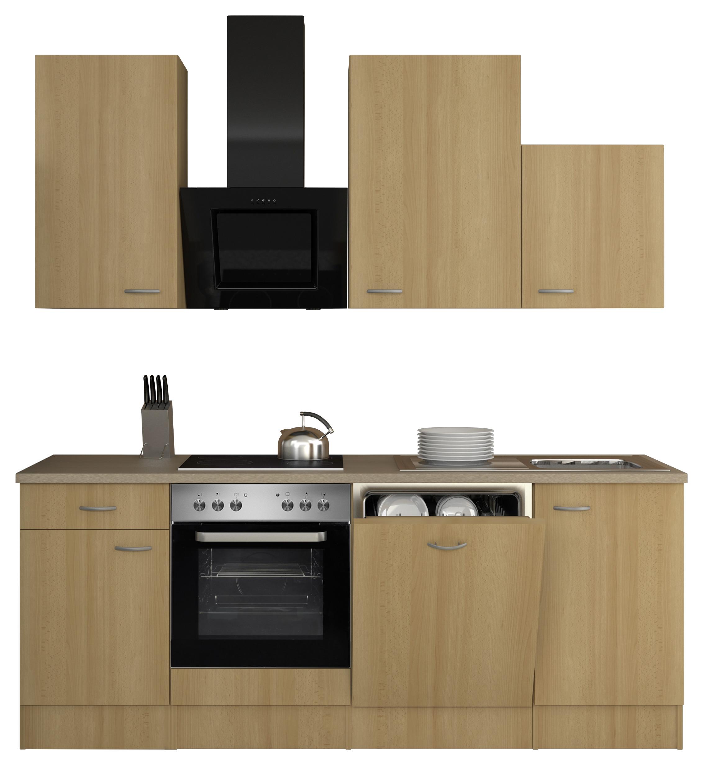 Küchenblock "Nano" , Buche, Creme - Edelstahlfarben/Buchefarben, MODERN, Holzwerkstoff (220cm) - MID.YOU