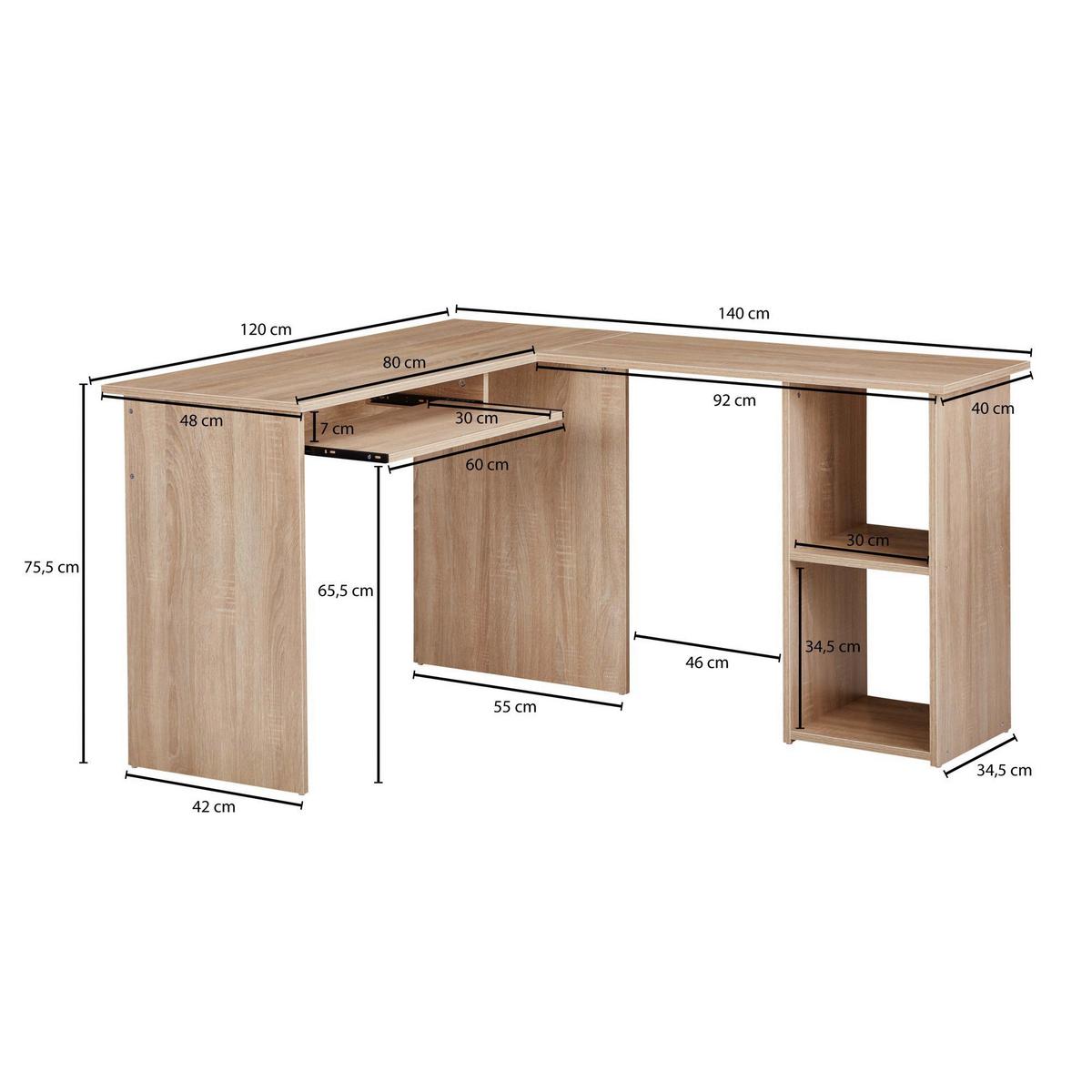 Kotna Pisalna Miza Wohnling - hrast sonoma, Moderno, leseni material (120/140/75,5cm) - MID.YOU