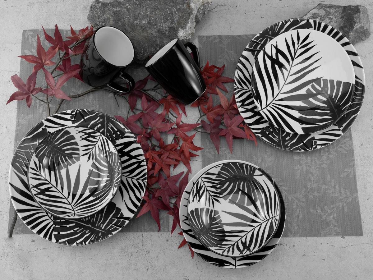 Kombinirani Servis Tropicana Black, 16-Delni - črna/bela, Basics, keramika - Creatable