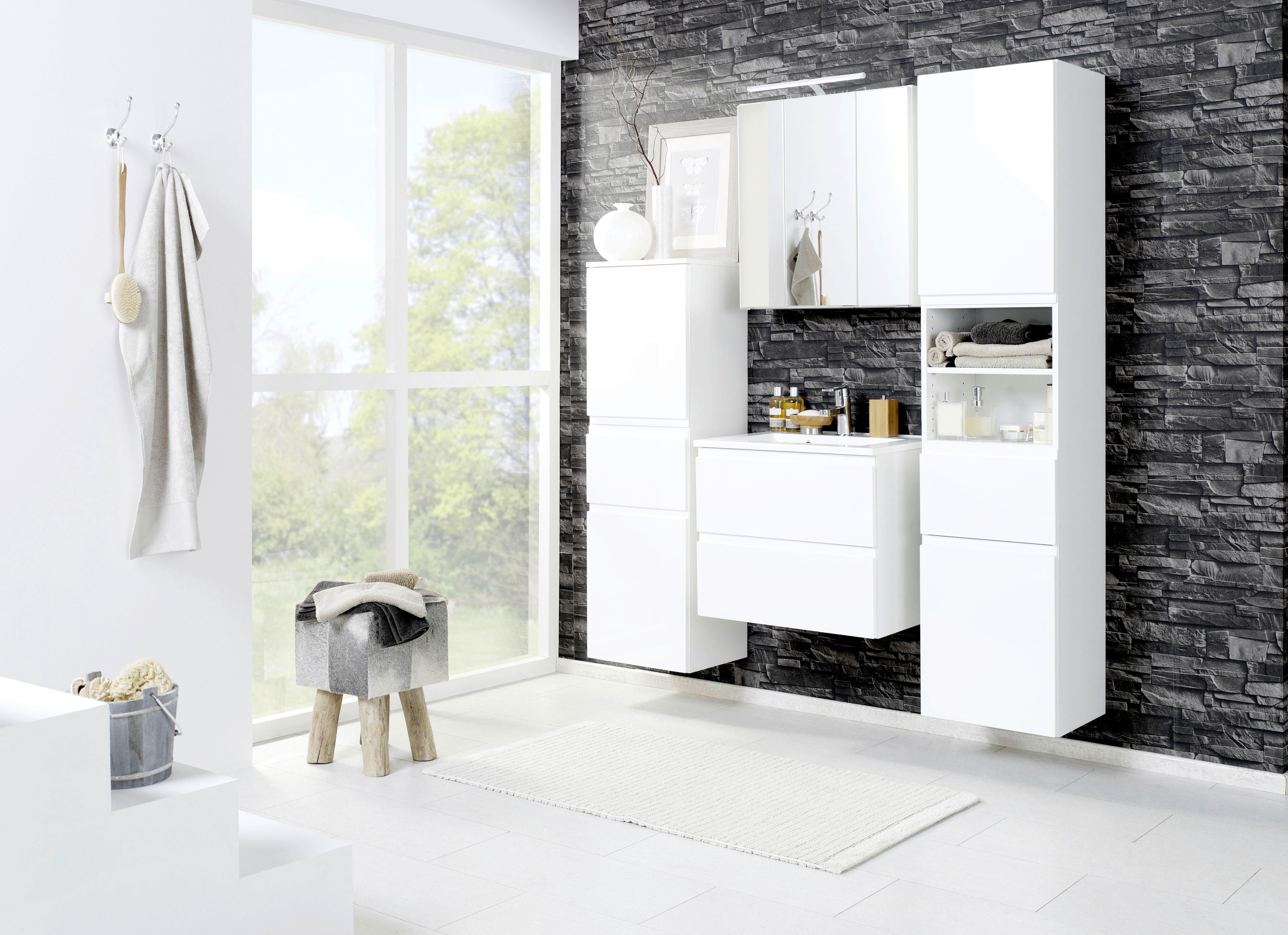 Badezimmer Cardiff ca. 80 cm mit LED Weiß - Weiß, Design, Holzwerkstoff (80cm) - Held