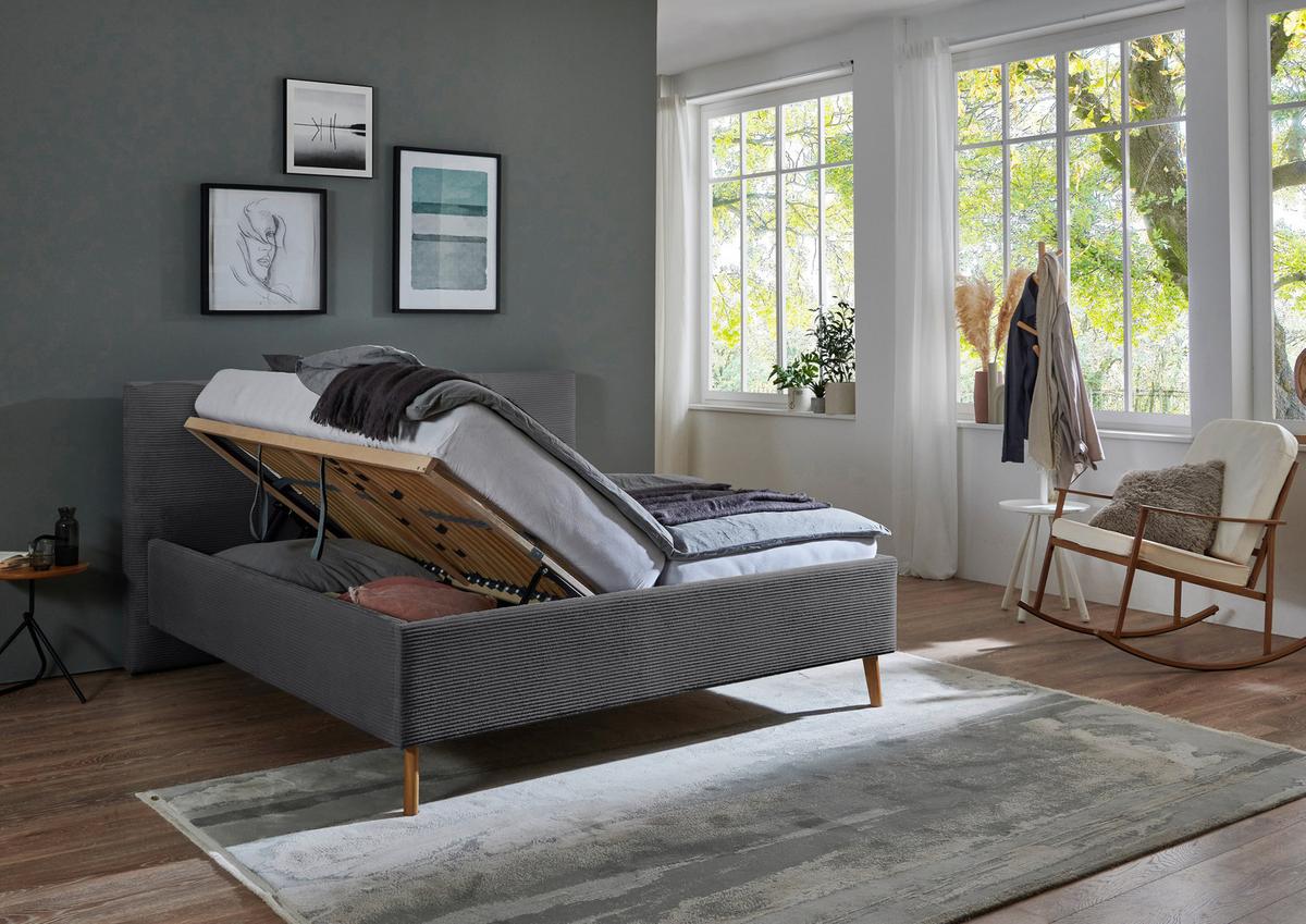 Polsterbett Meila inkl. Stauraum, ca. 160x200cm - Eichefarben/Birkefarben, KONVENTIONELL, Holz/Textil (160/200cm) - Premium Living