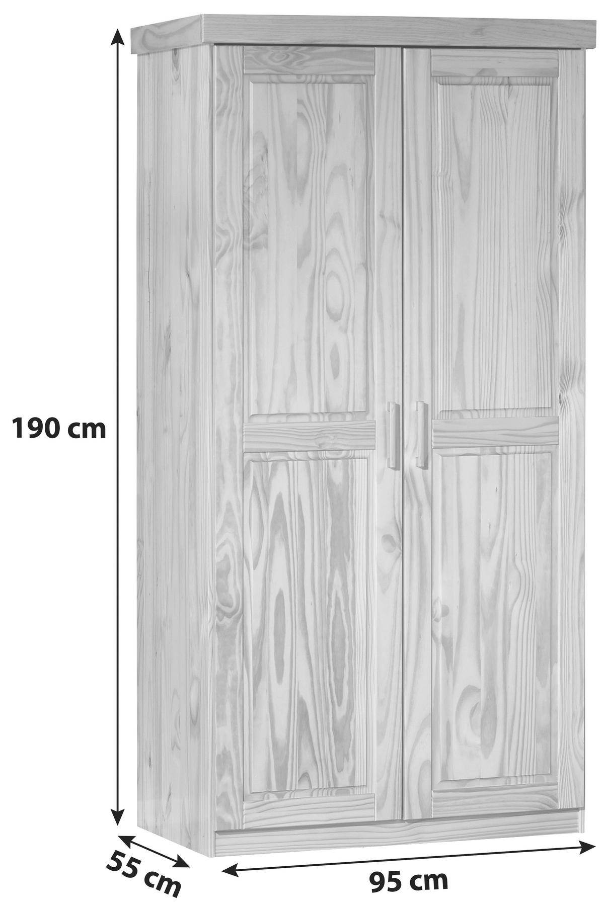 Garderobna Omara Leon, Masiven Bor, Naravno - barve bora/barve aluminija, Trendi, kovina/les (95/190/55cm) - MID.YOU