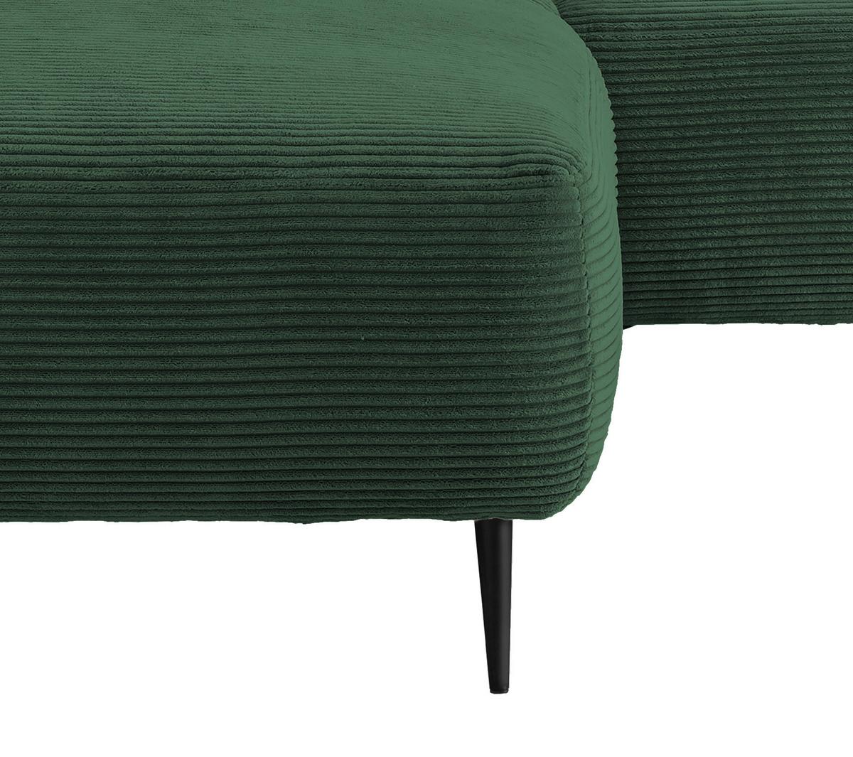 Ecksofa Vanilla Dunkelgrün Cord - Dunkelgrün/Schwarz, Design, Textil/Metall (178/264-302cm) - Livetastic
