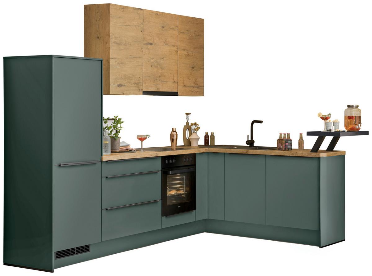 Eckküche IP1200/2200 o. Geräte ca. 191,6x293,4cm Thymiangrün - Eichefarben/Thymiangrün, Holzwerkstoff/Metall (191,6/293,4cm) - Impuls