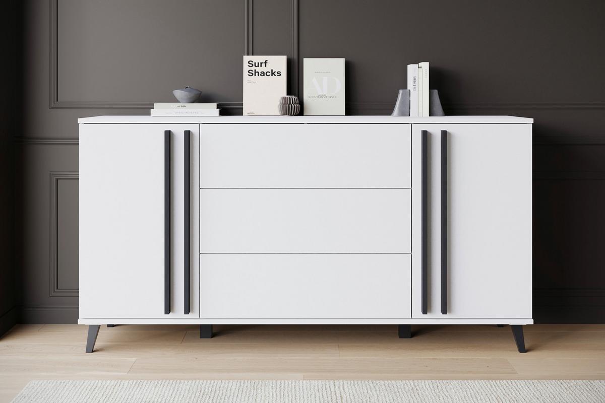SIDEBOARD Helsinki Weiß B: 150cm - Schwarz/Weiß, Trend, Holzwerkstoff/Kunststoff (150/77,8/39,5cm) - P & B
