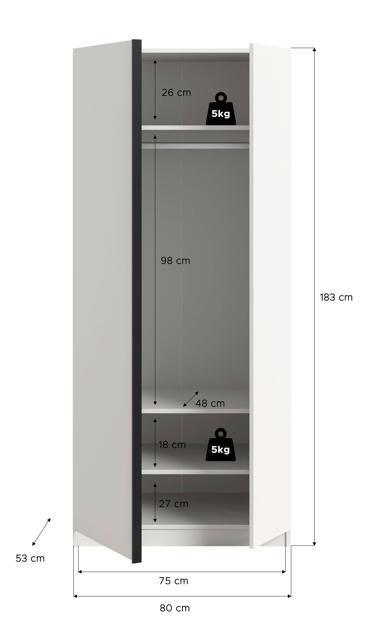 Drehtürenschrank OAKLAND ca.80x183x53cm Weiß - Schwarz/Weiß, MODERN, Holzwerkstoff/Kunststoff (80cm) - MID.YOU