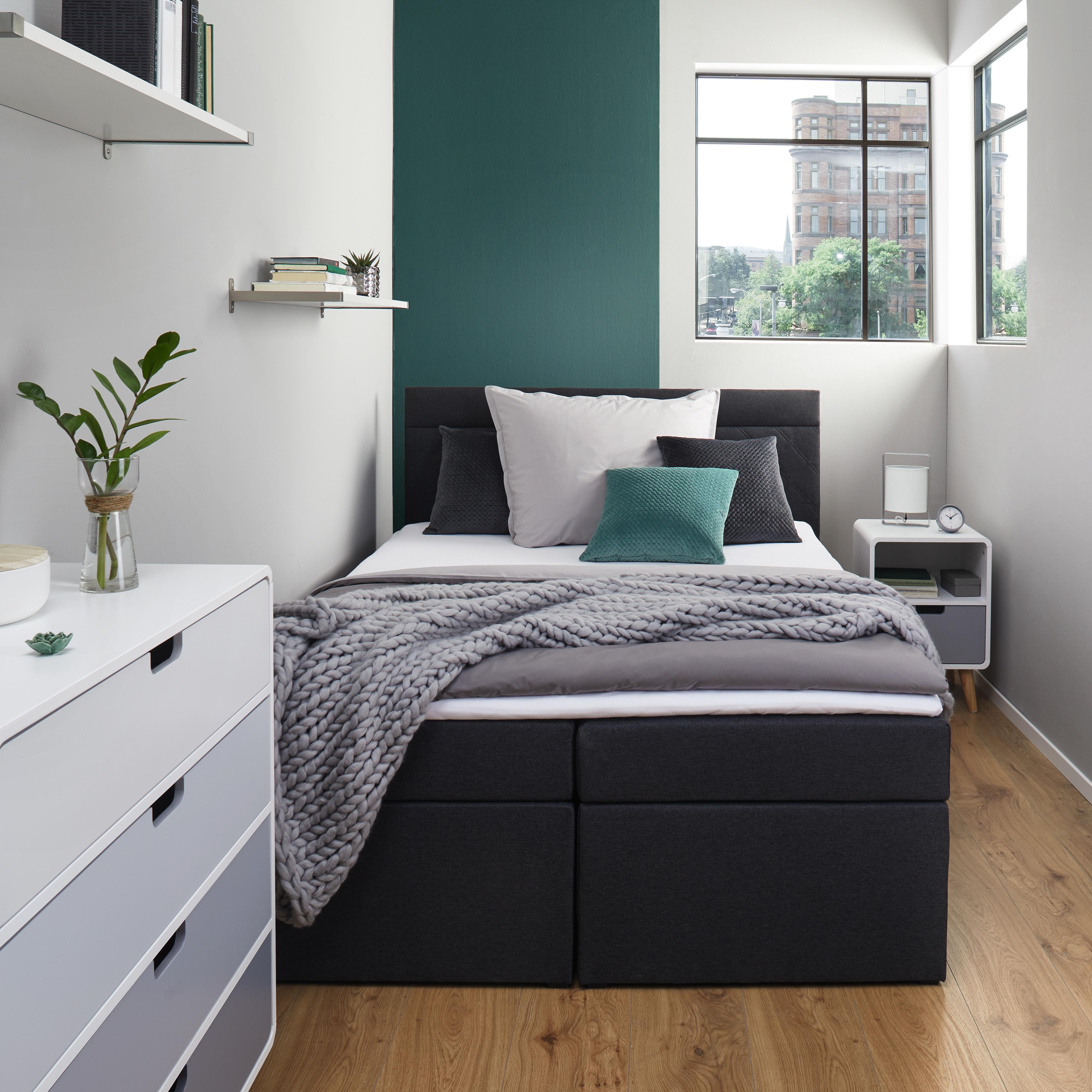 Boxspringbett in Anthrazit ca. 140x200cm inkl. Topper 'Rosa' - Anthrazit, MODERN, Holz/Textil (205/140/103cm) - Bessagi Home