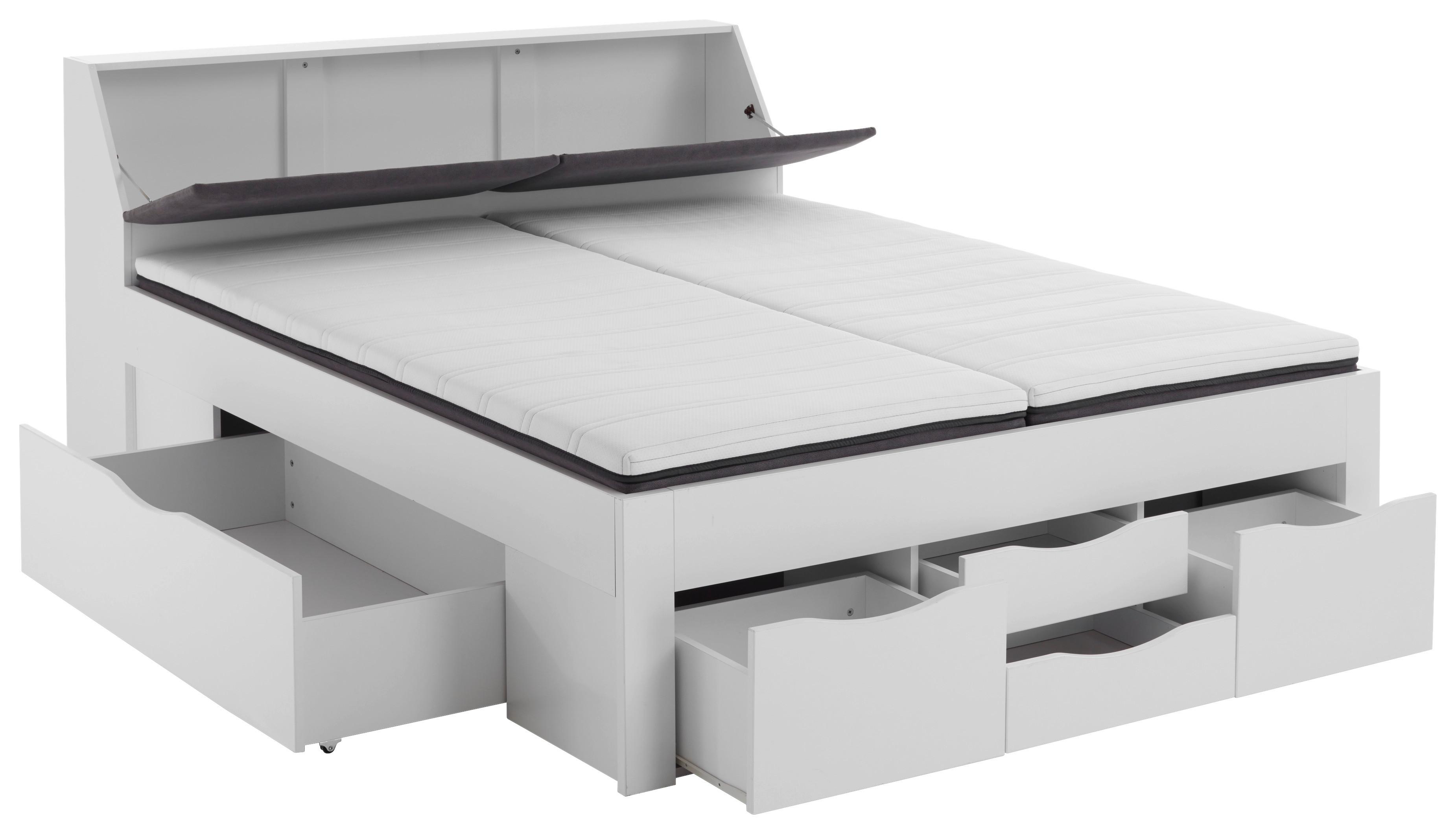 Krevet S Prostor. Za Odlaganje Maxi - bijela/siva, Konvencionalno, drvni materijal/tekstil (180/200cm) - Modern Living