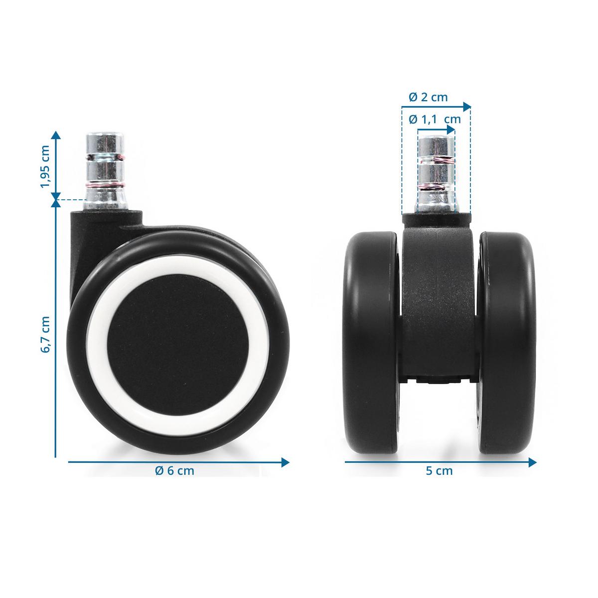Set Kolesc Za Vrtljivi Stol Rolo Color, Črna/bela, 5-Delni - črna/bela, Basics, kovina/umetna masa (5/8,7/6cm) - MID.YOU