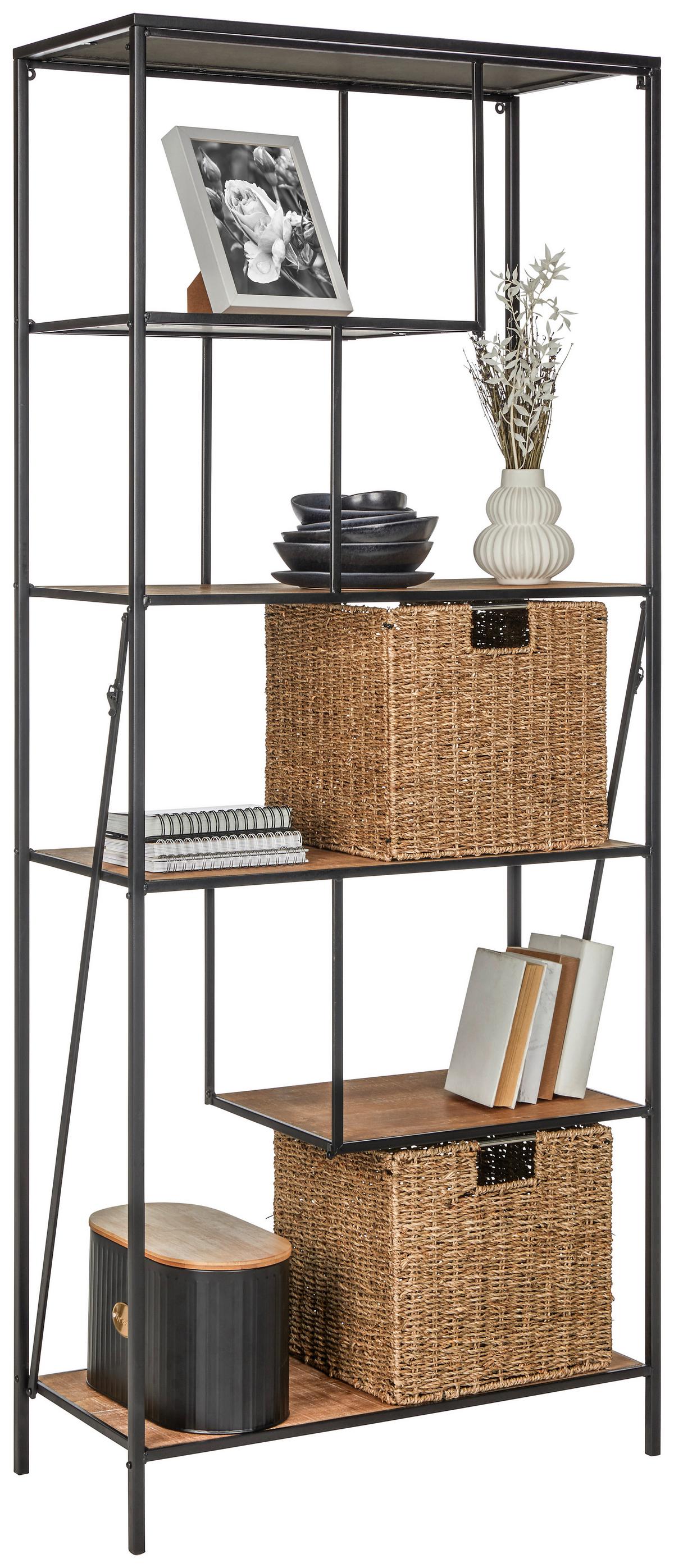 Regal in Naturfarben/Schwarz - Schwarz/Naturfarben, Modern, Holzwerkstoff/Metall (77/185/35cm) - Mömax