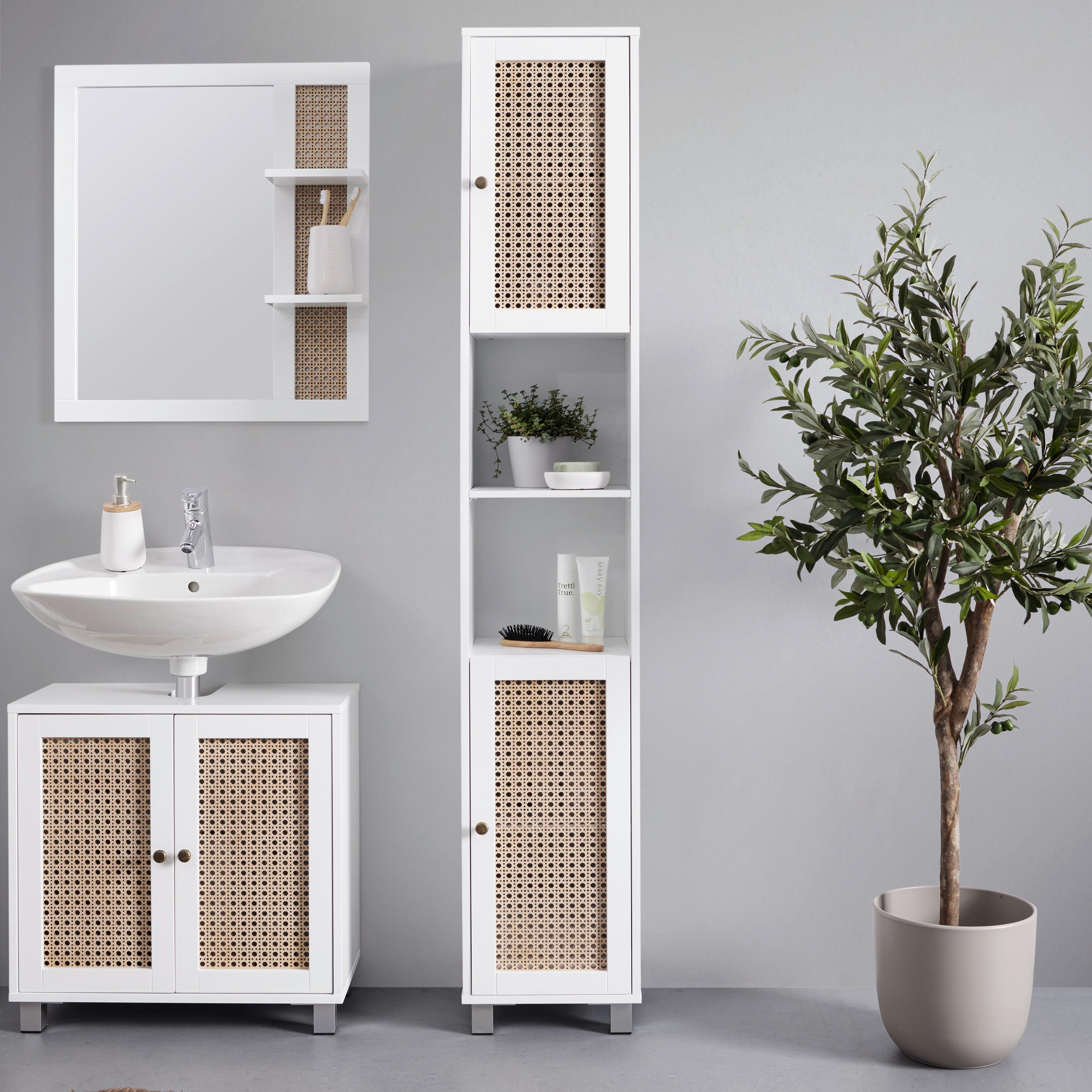 Magasszekrény Fehér-natúr Lisa - bronz/natúr, Modern, faalapú anyag/fém (32/180/30cm) - Bessagi Home