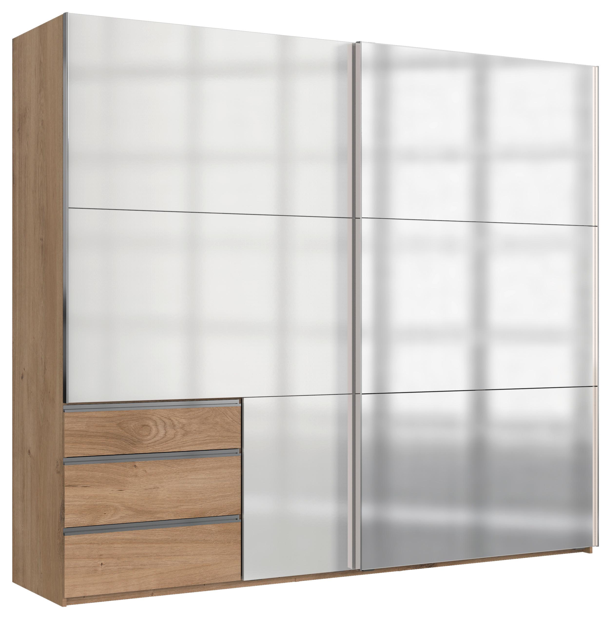 Schwebetürenschrank Level 36D ca. 250 cm Weiß/Eiche Dekor - Chromfarben/Weiß Hochglanz, MODERN, Holzwerkstoff/Metall (250/216/65cm) - MID.YOU