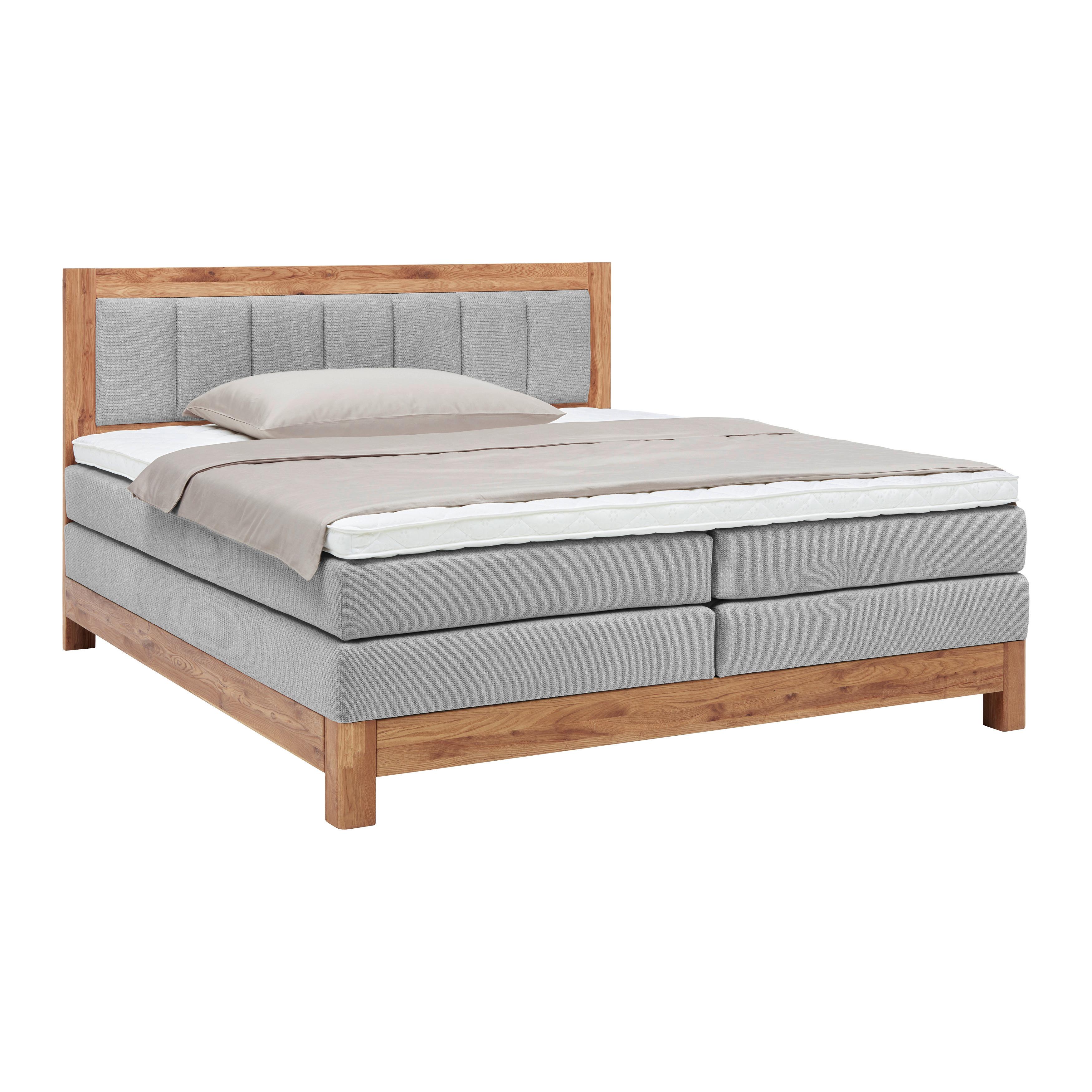 Boxspringbett Carolina Eiche/Grau ca. 160x200cm - Eichefarben/Beige, KONVENTIONELL, Holz/Textil (160/200cm) - ecoTree