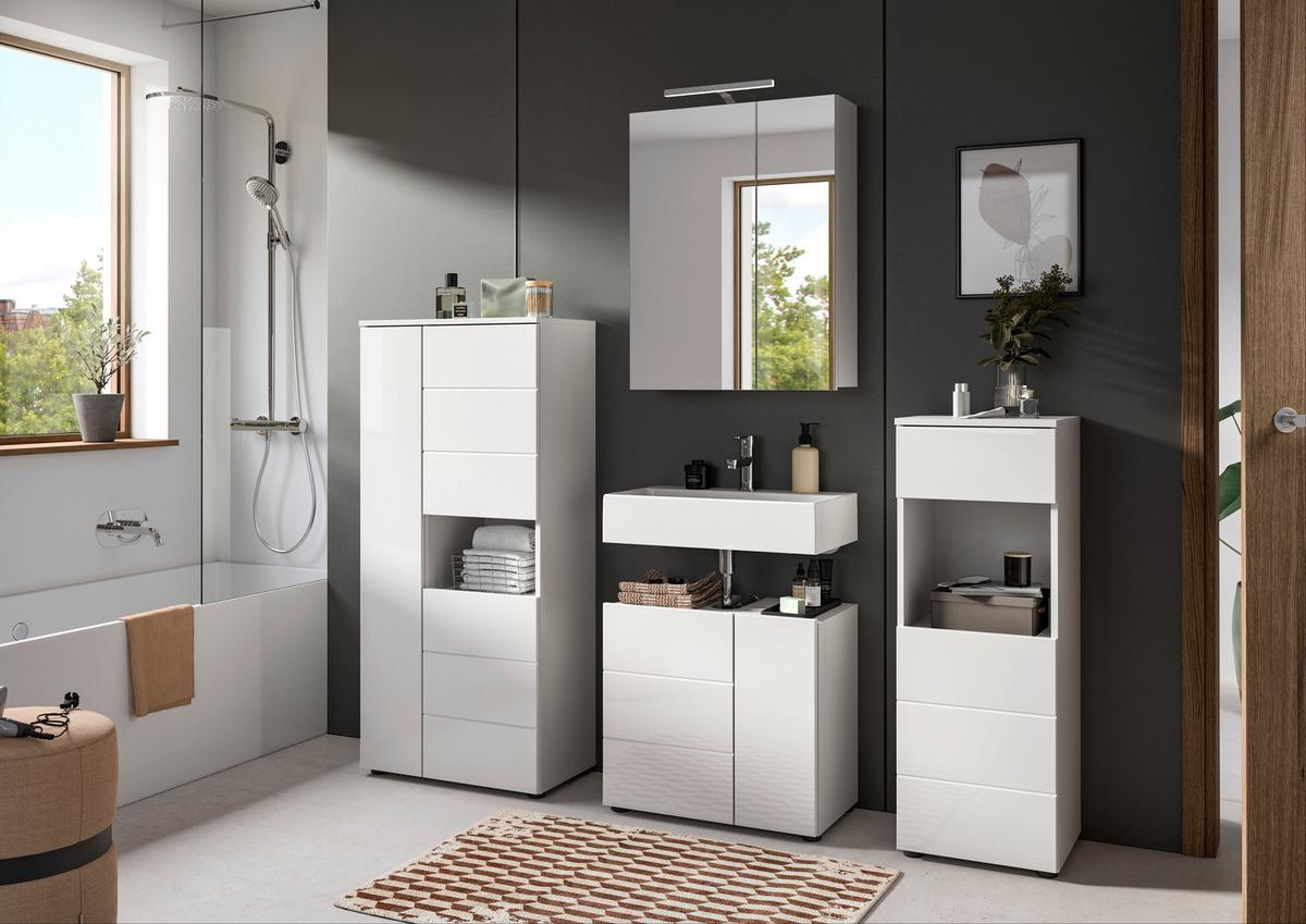 Badezimmer Vira 4-tlg. mit LED ca. 158 cm Weiß - Weiß Hochglanz, MODERN, Holzwerkstoff (158cm) - MID.YOU